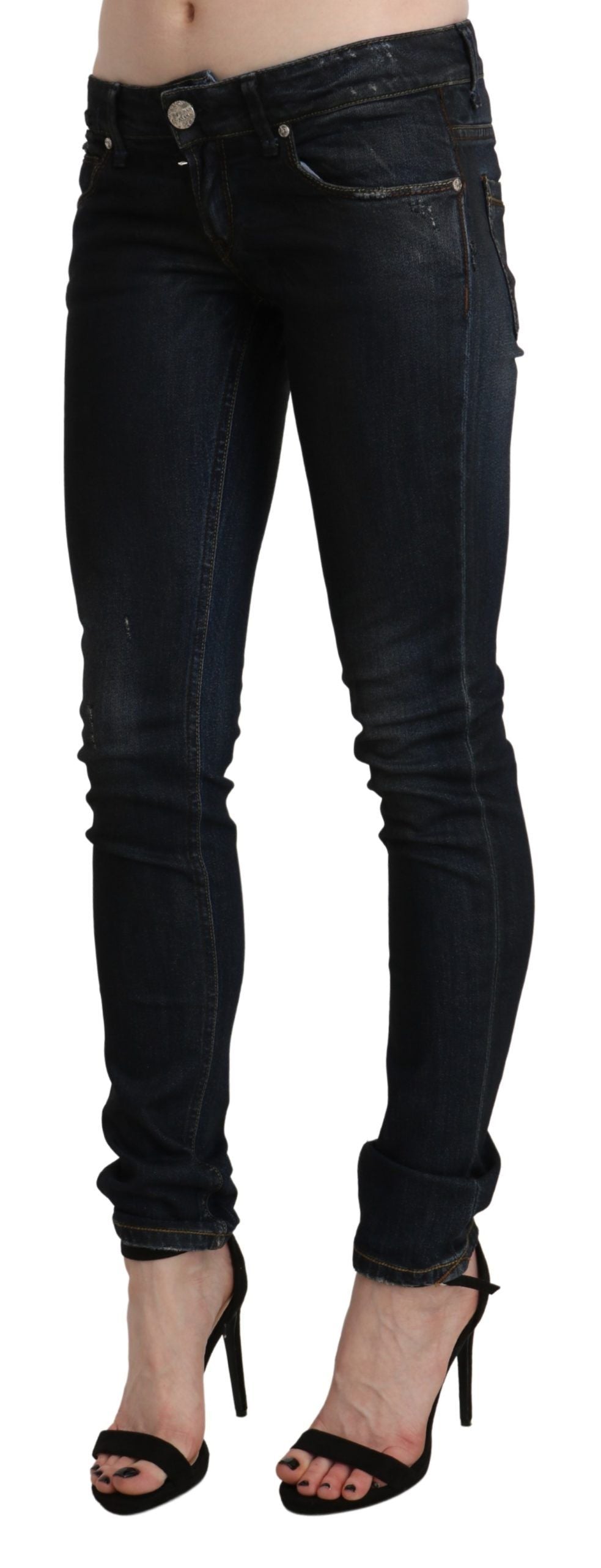 Jean skinny taille basse en denim Acht Black Washed