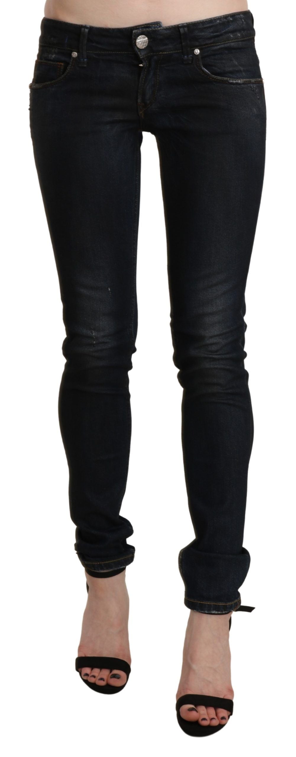 Jean skinny taille basse en denim Acht Black Washed