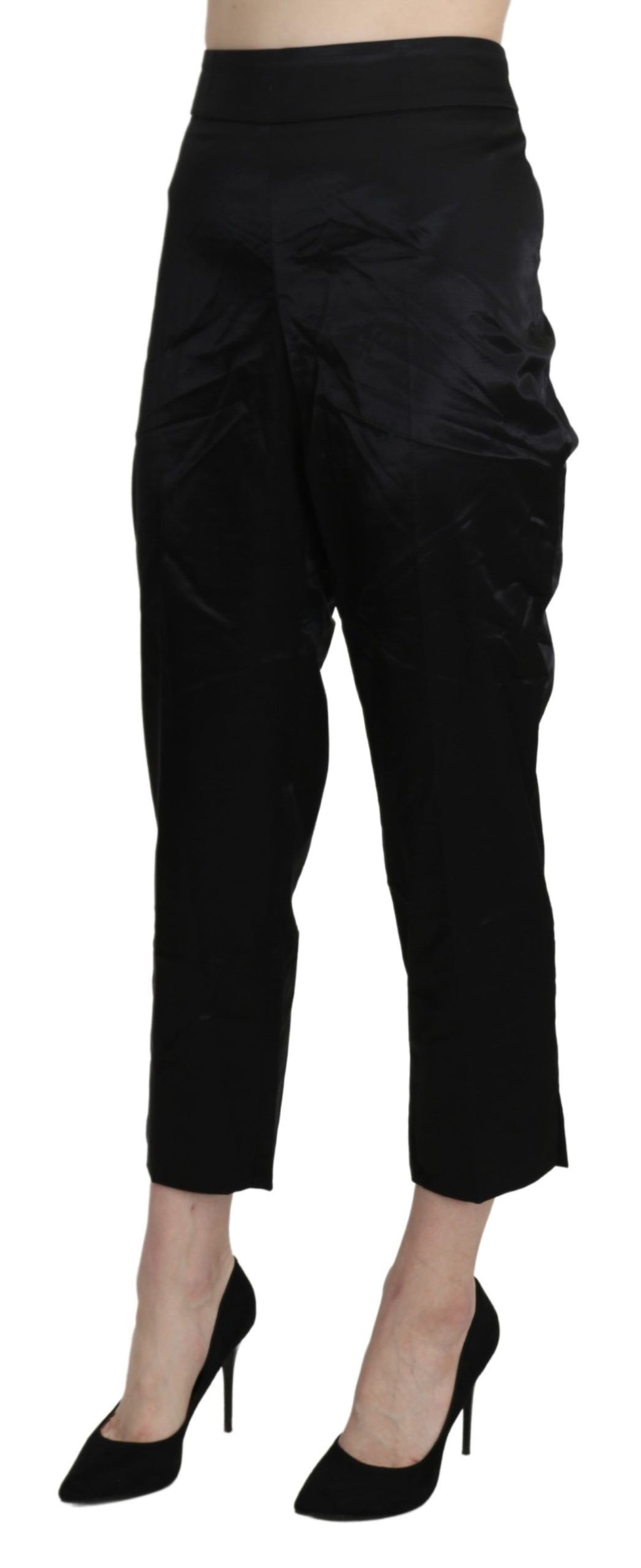 BENCIVENGA Schwarze, gerade, verkürzte Anzughose mit hoher Taille