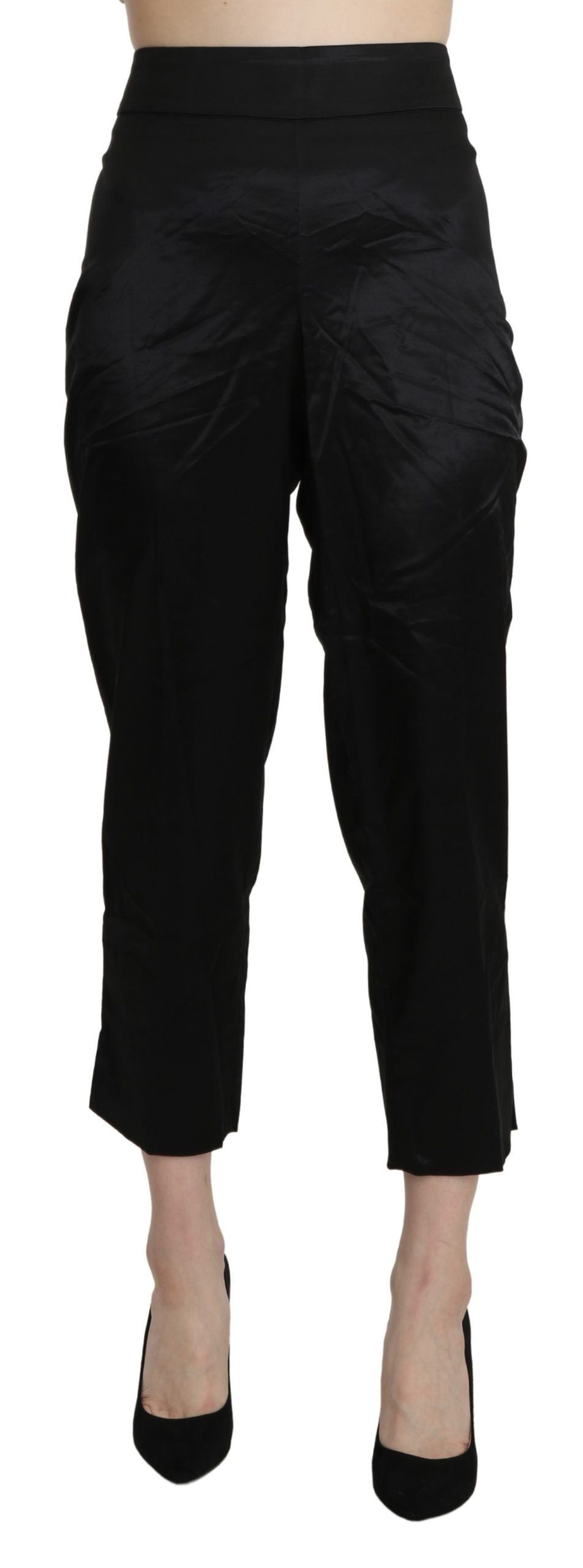 BENCIVENGA Schwarze, gerade, verkürzte Anzughose mit hoher Taille