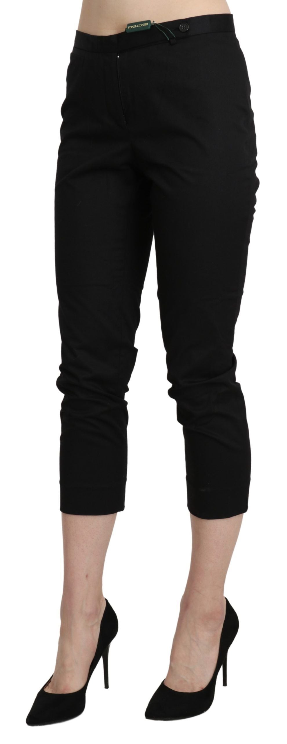 BENCIVENGA Schwarze, enge, verkürzte Anzughose mit hoher Taille