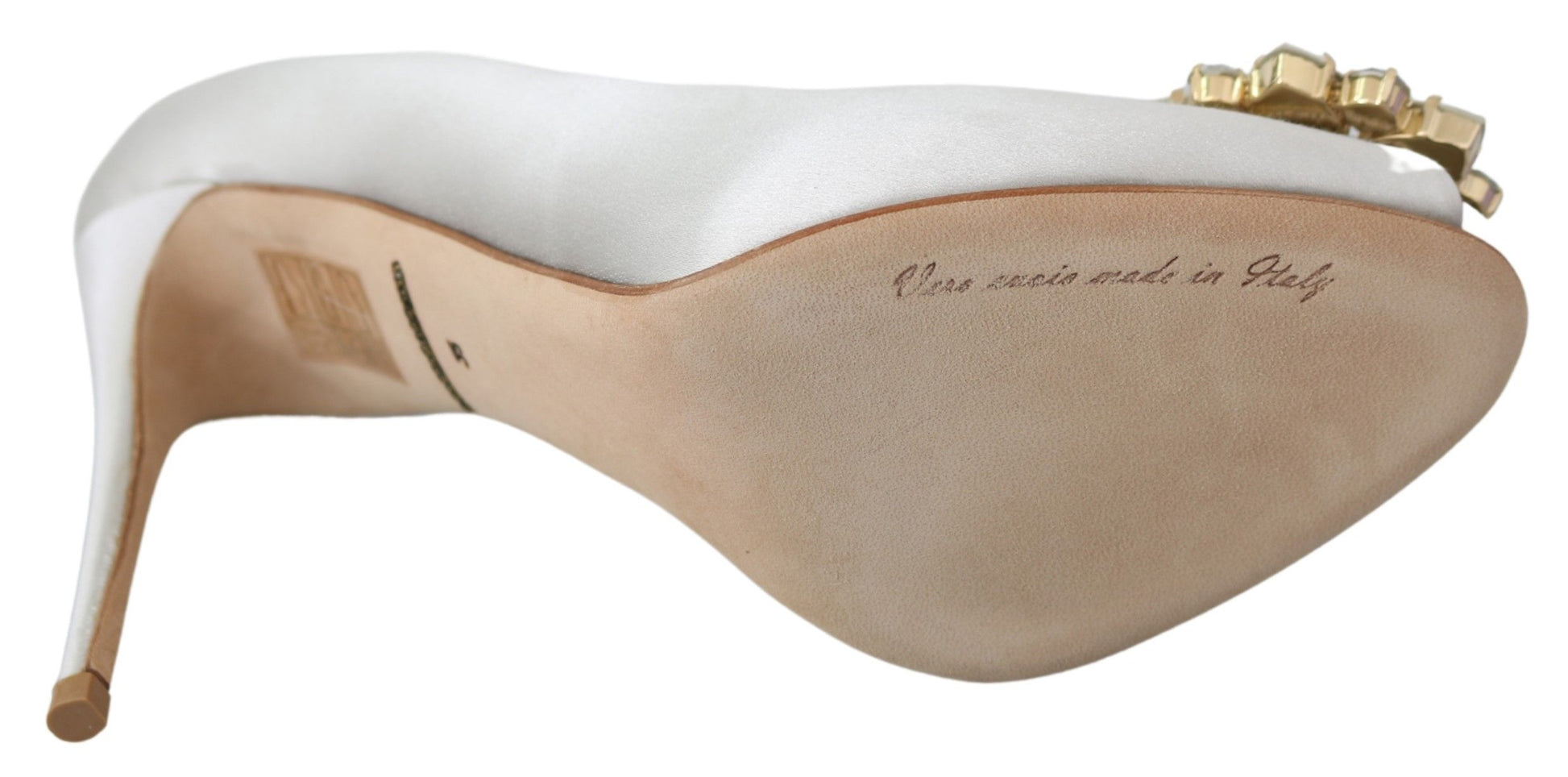 Chaussures à talons ouverts en satin avec cristaux blancs Dolce & Gabbana