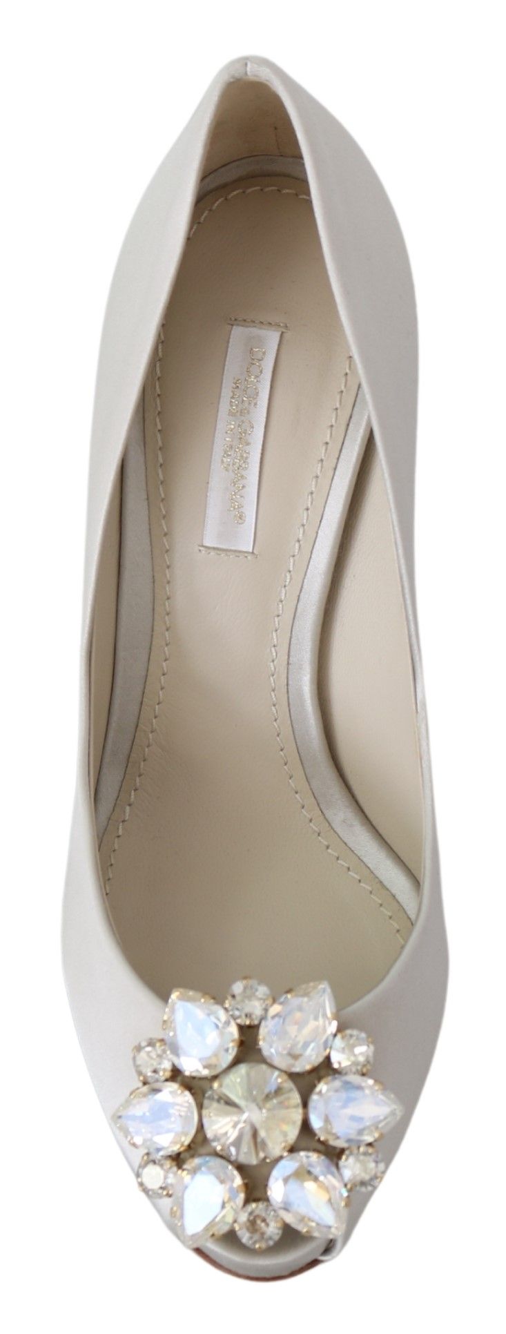 Chaussures à talons ouverts en satin avec cristaux blancs Dolce & Gabbana