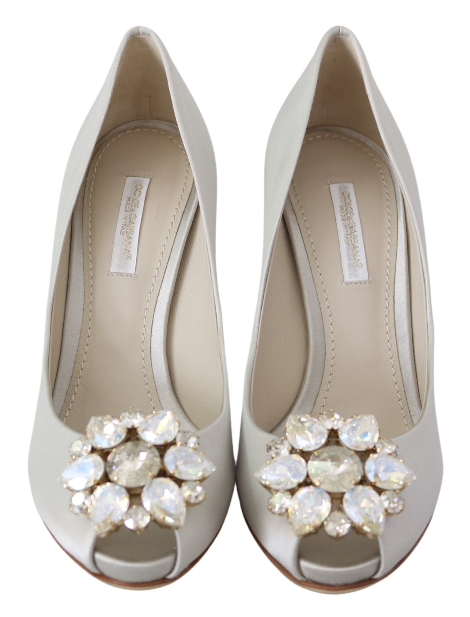 Chaussures à talons ouverts en satin avec cristaux blancs Dolce & Gabbana