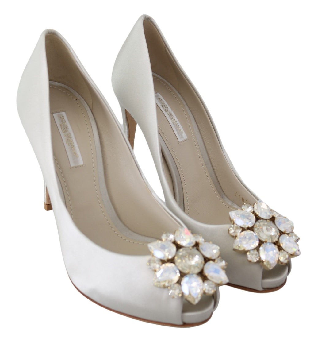 Chaussures à talons ouverts en satin avec cristaux blancs Dolce & Gabbana