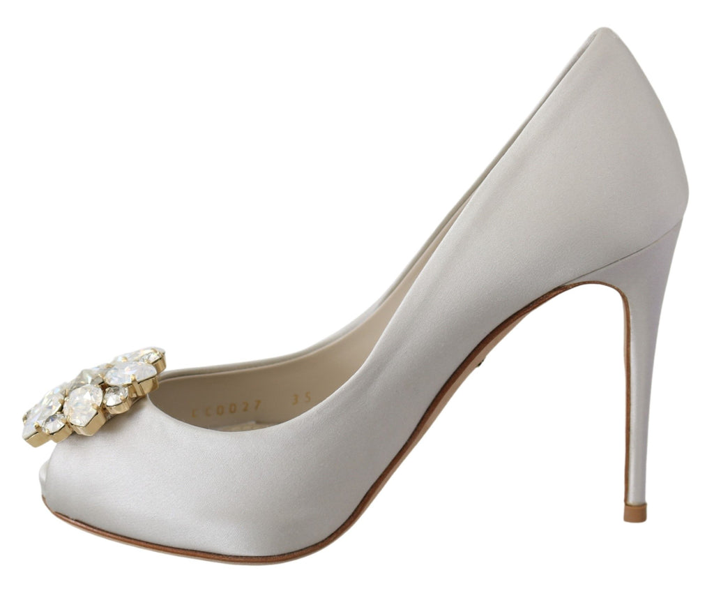 Chaussures à talons ouverts en satin avec cristaux blancs Dolce & Gabbana