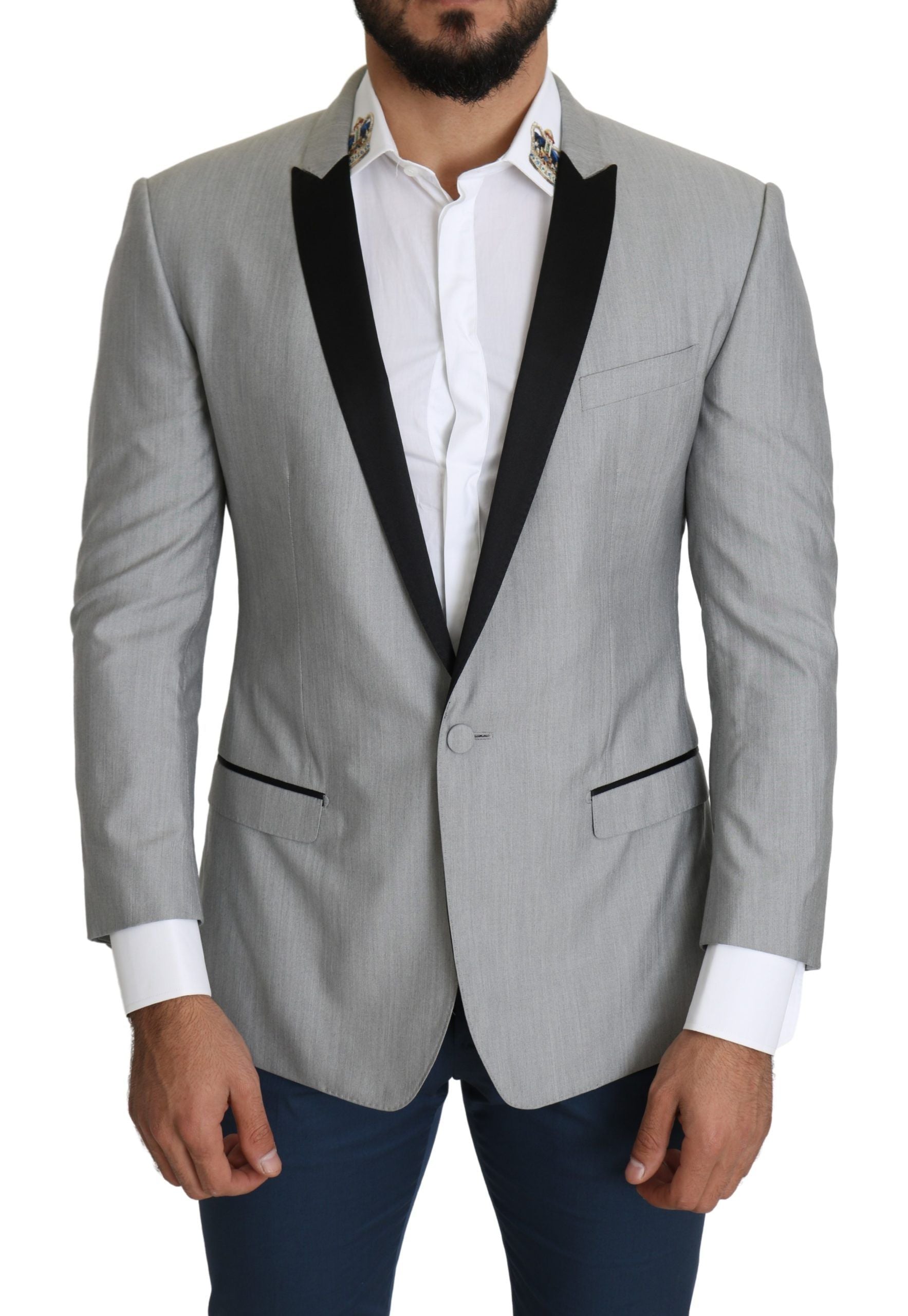 Blazer de costume Dolce & Gabbana gris clair à boutonnage simple SARTORIA