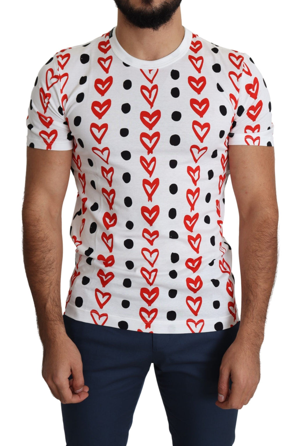 T-shirt homme en coton imprimé cœurs blancs Dolce & Gabbana