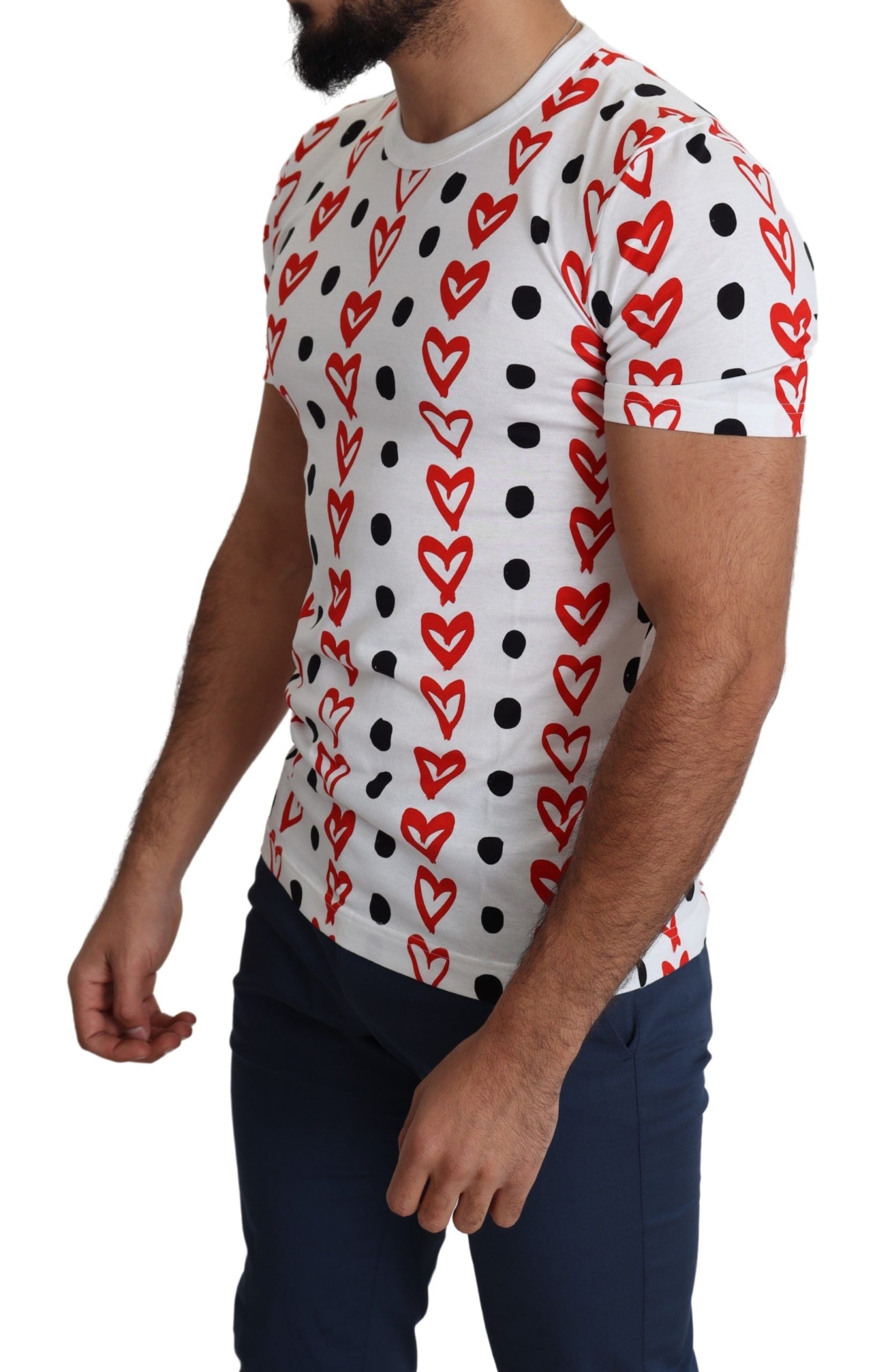 T-shirt homme en coton imprimé cœurs blancs Dolce & Gabbana