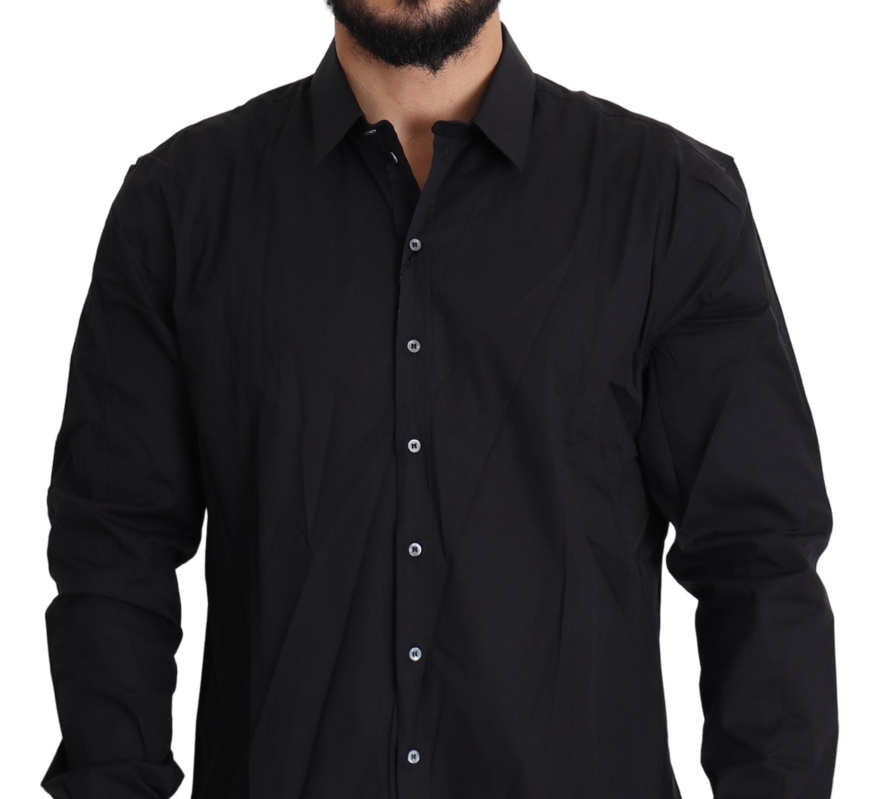 Robe chemise Dolce & Gabbana en coton stretch noir SICILIA