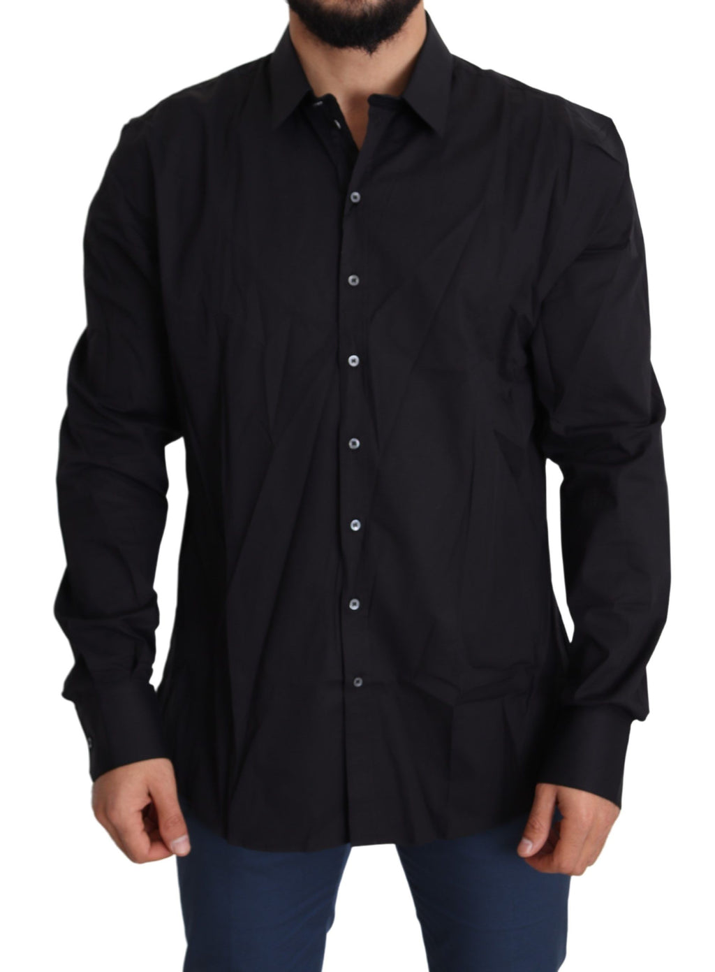 Robe chemise Dolce & Gabbana en coton stretch noir SICILIA