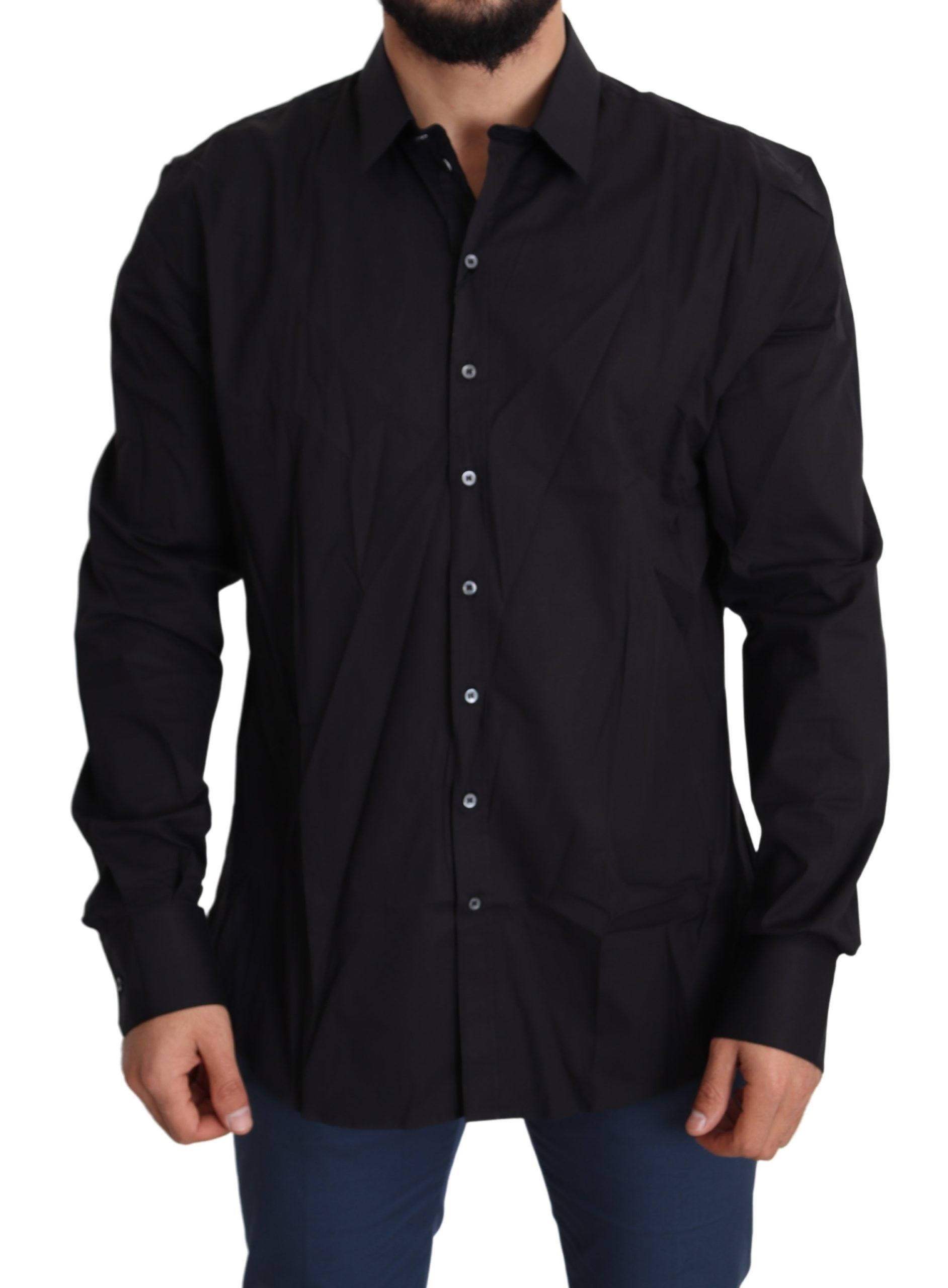 Robe chemise Dolce & Gabbana en coton stretch noir SICILIA