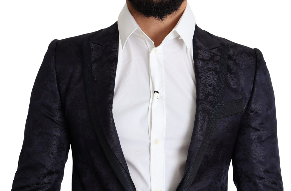 Manteau en soie jacquard floral bleu Dolce & Gabbana Blazer MARTINI