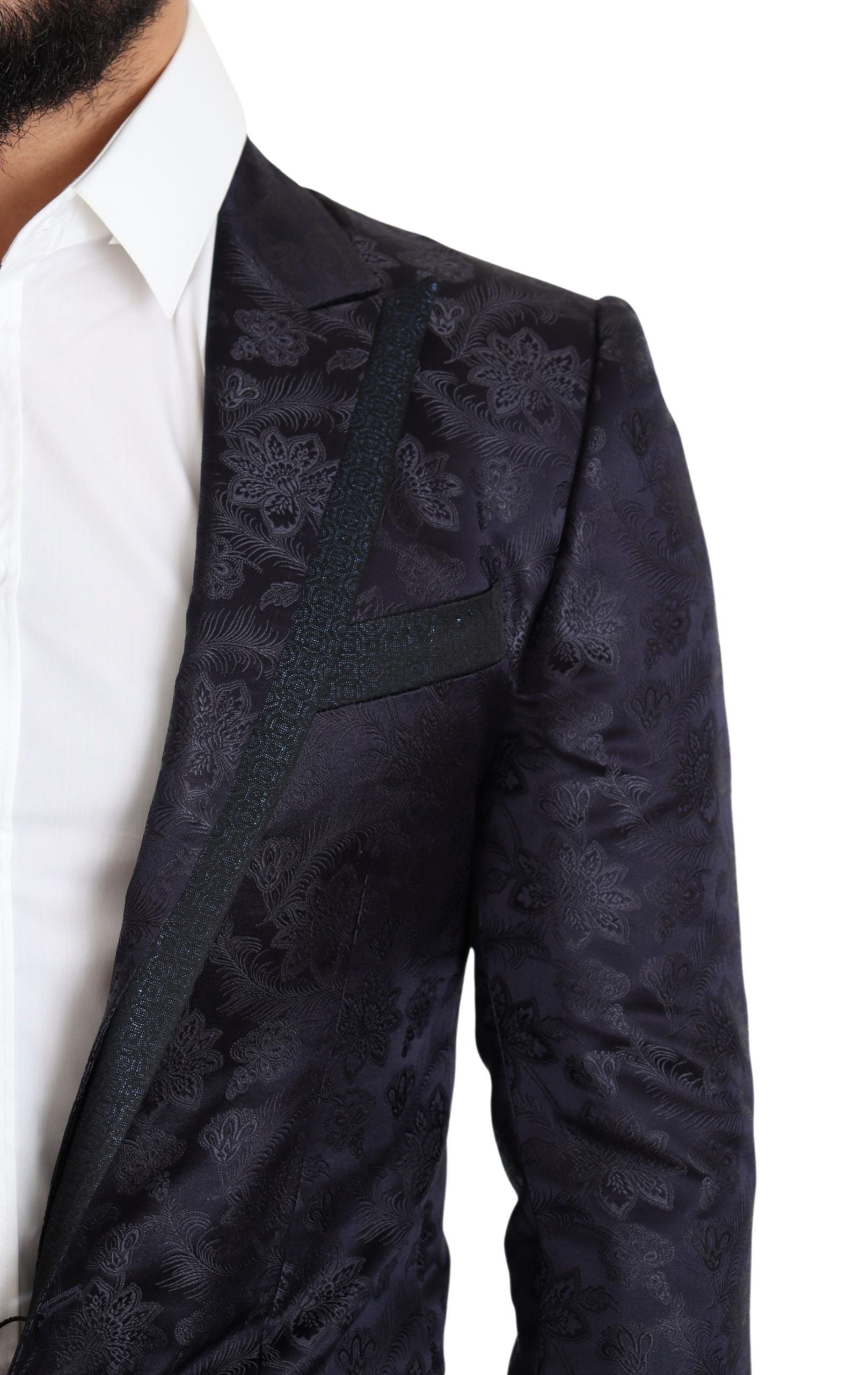 Manteau en soie jacquard floral bleu Dolce & Gabbana Blazer MARTINI