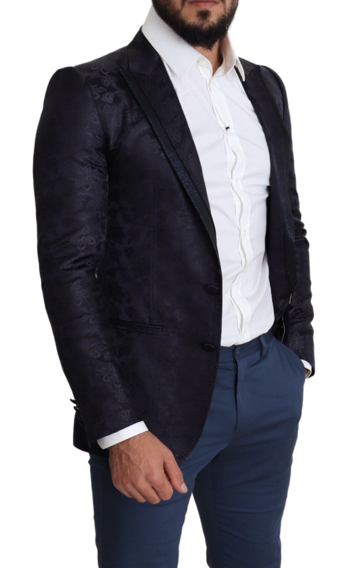 Manteau en soie jacquard floral bleu Dolce & Gabbana Blazer MARTINI