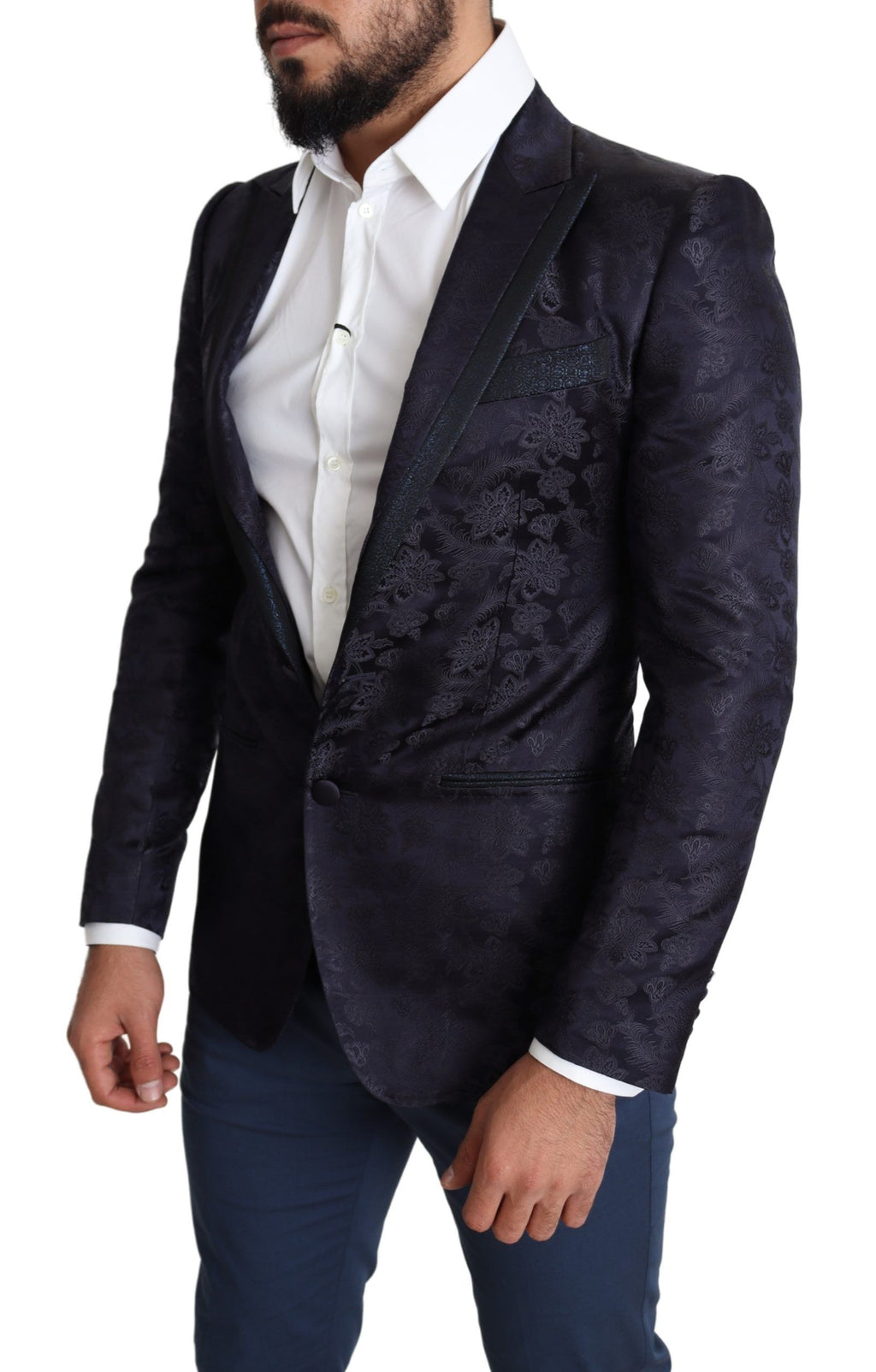 Manteau en soie jacquard floral bleu Dolce & Gabbana Blazer MARTINI