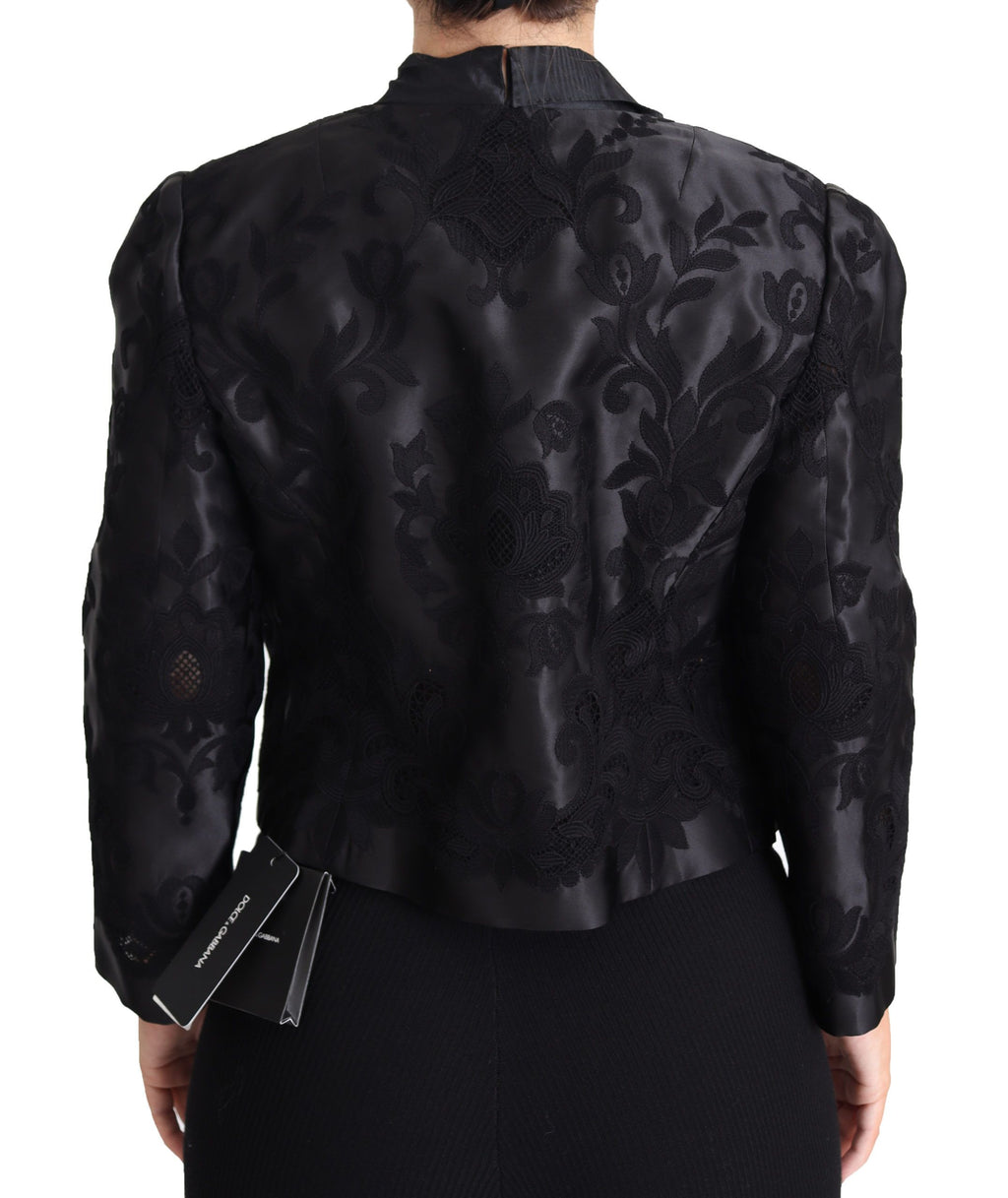 Veste en soie d'organza transparente à corset en dentelle noire Dolce & Gabbana