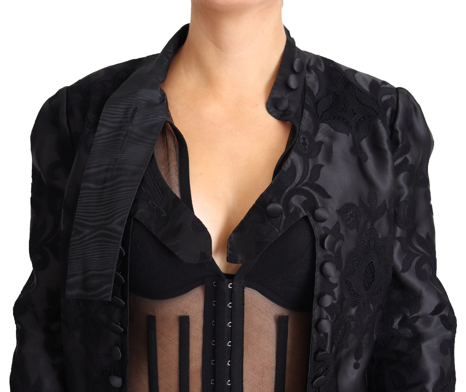 Veste en soie d'organza transparente à corset en dentelle noire Dolce & Gabbana