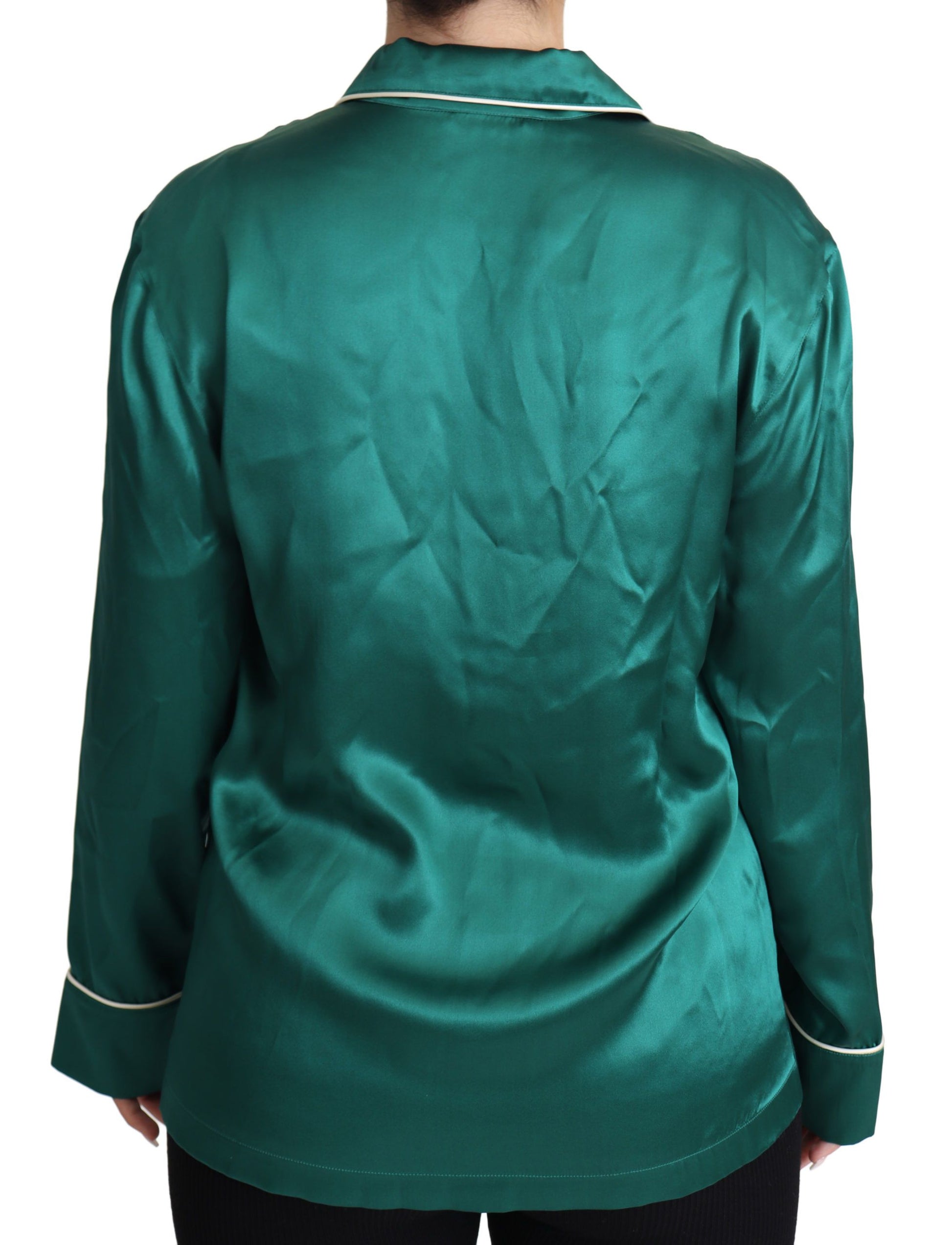 Chemisier de pyjama Dolce & Gabbana vert, en soie, haut de vêtement de nuit.