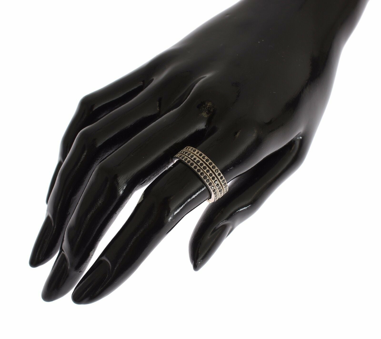 Nialaya Damenring aus 925er Sterlingsilber mit schwarzen Zirkoniasteinen
