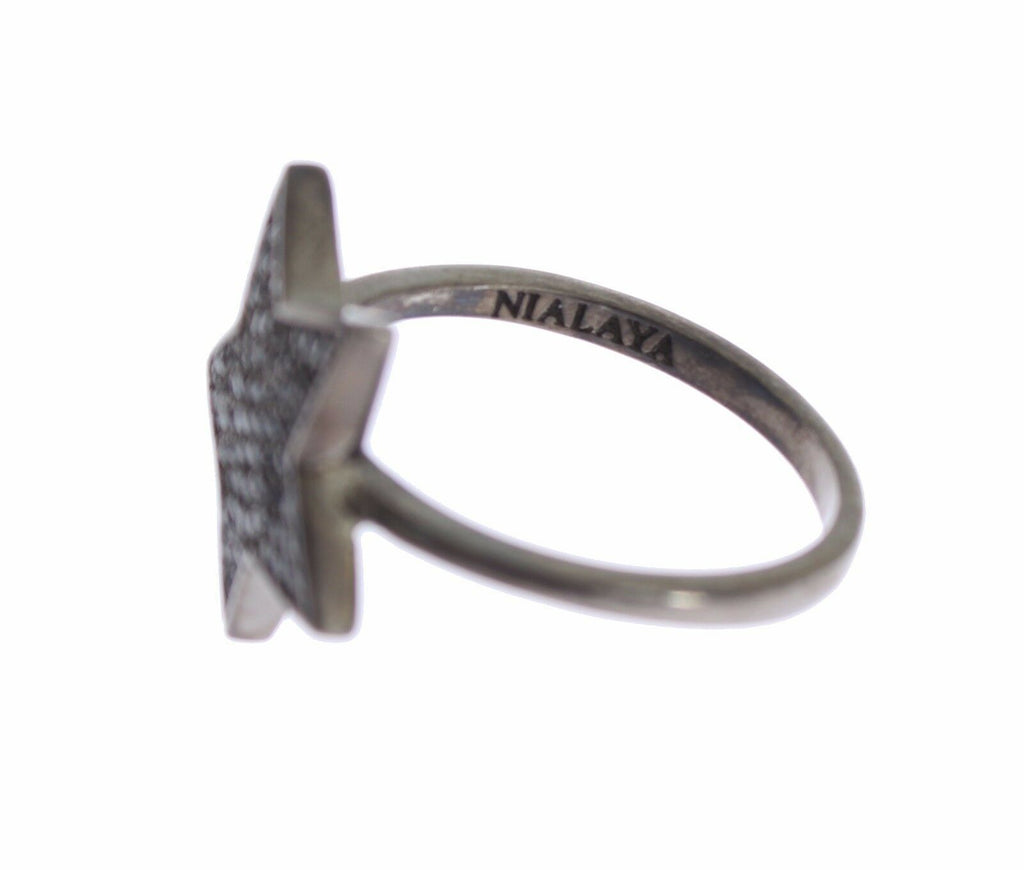 Nialaya Damenring aus 925er Silber mit schwarzem Zirkonia-Stern