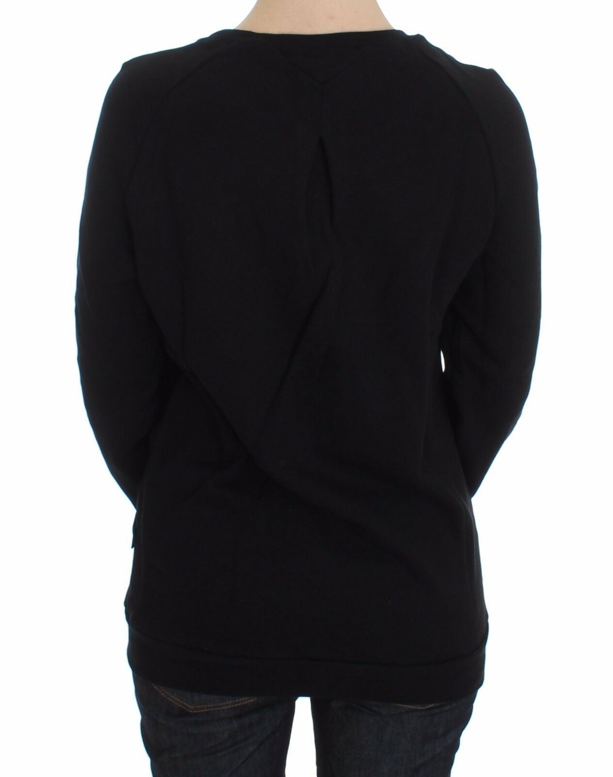 Exte Schwarzer Pullover mit Rundhalsausschnitt aus Baumwolle mit Motivdruck