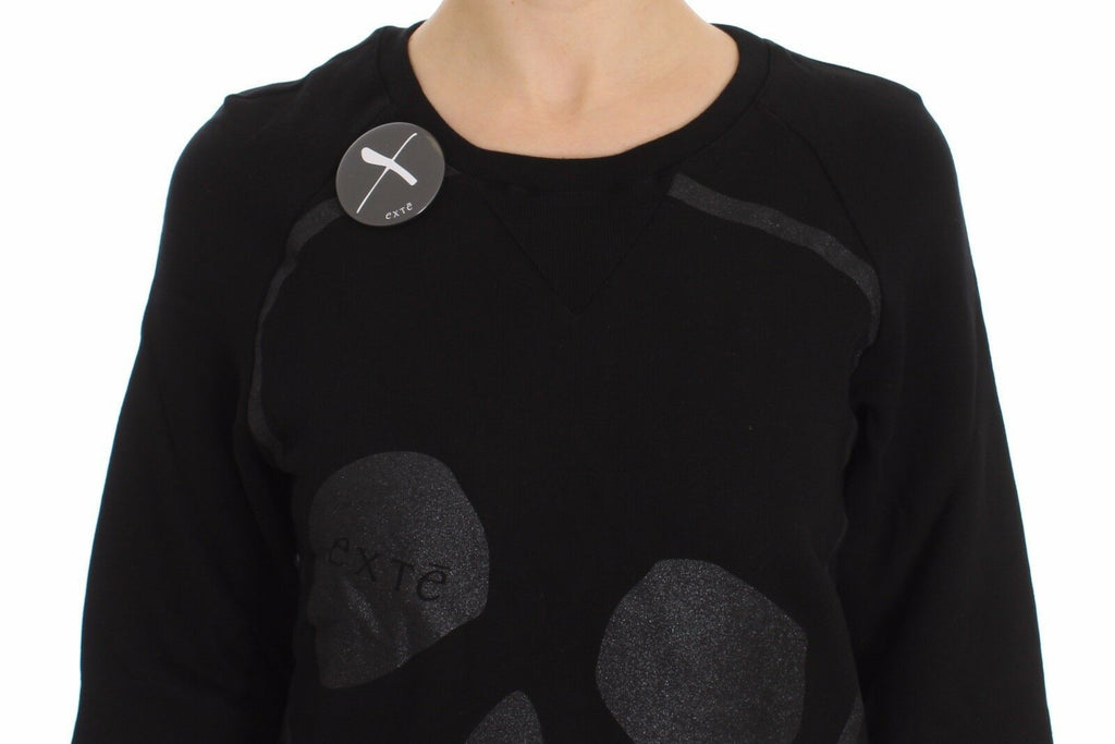 Exte Schwarzer Pullover mit Rundhalsausschnitt aus Baumwolle mit Motivdruck