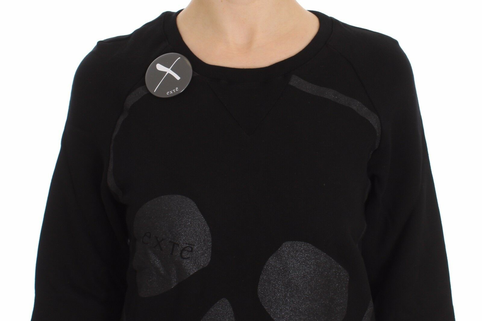 Exte Schwarzer Pullover mit Rundhalsausschnitt aus Baumwolle mit Motivdruck