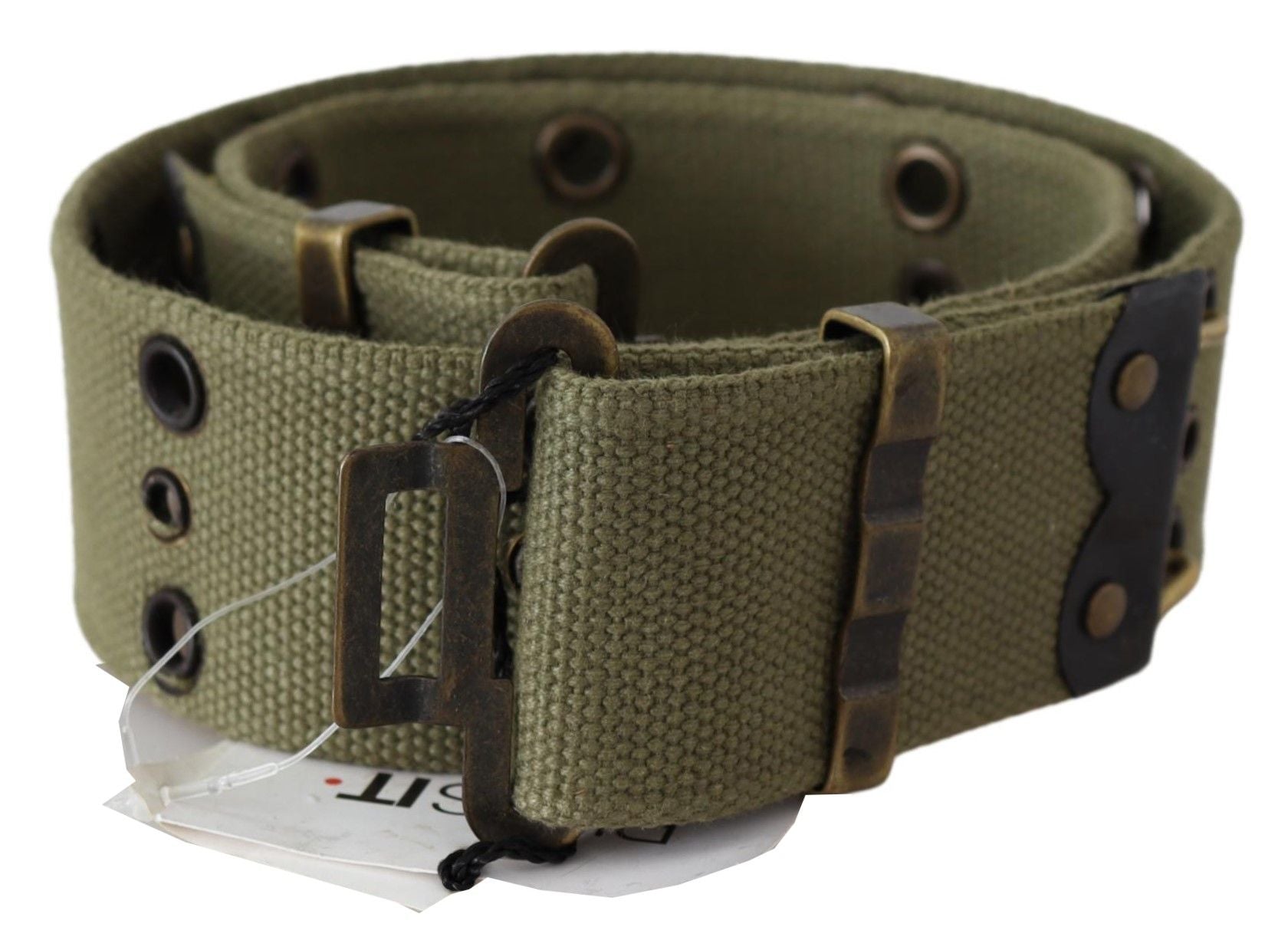 Ceinture Ermanno Scervino verte 100 % coton, boucle en bronze rustique