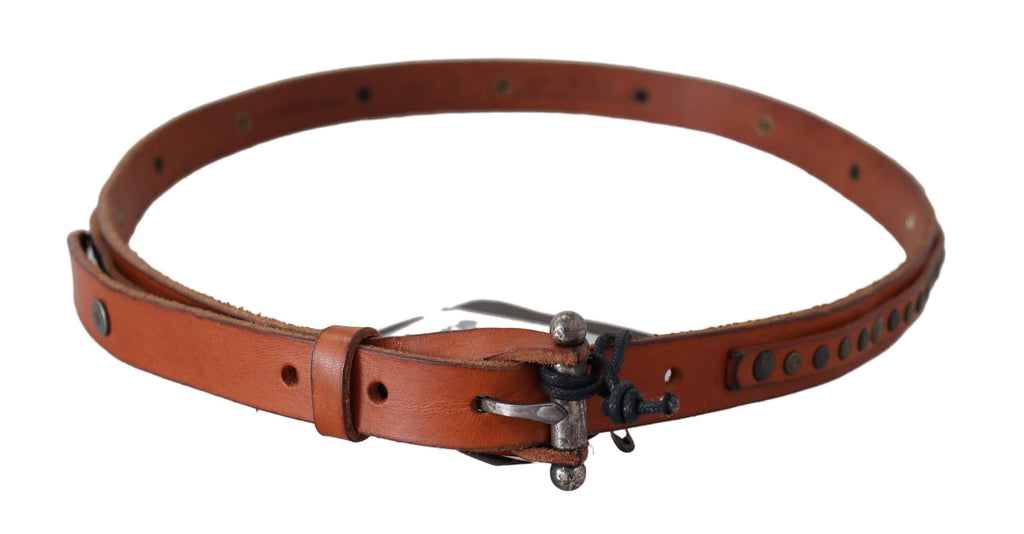 Ceinture Scervino Street en cuir véritable marron avec boucle argent vieilli