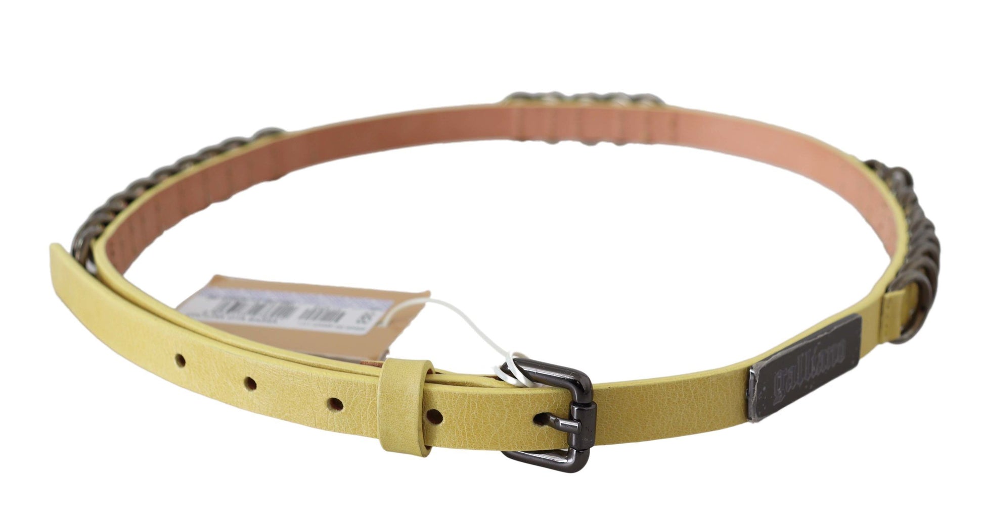 Ceinture fantaisie fine de luxe en cuir jaune John Galliano