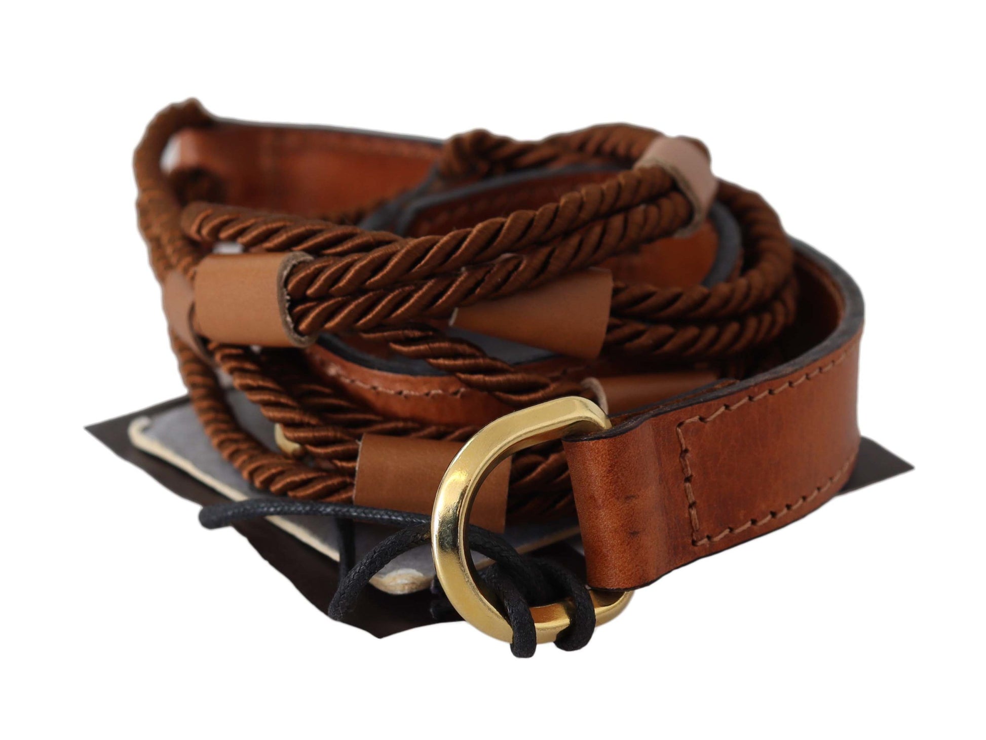 Ceinture Scervino Street en cuir marron tressé avec boucle dorée