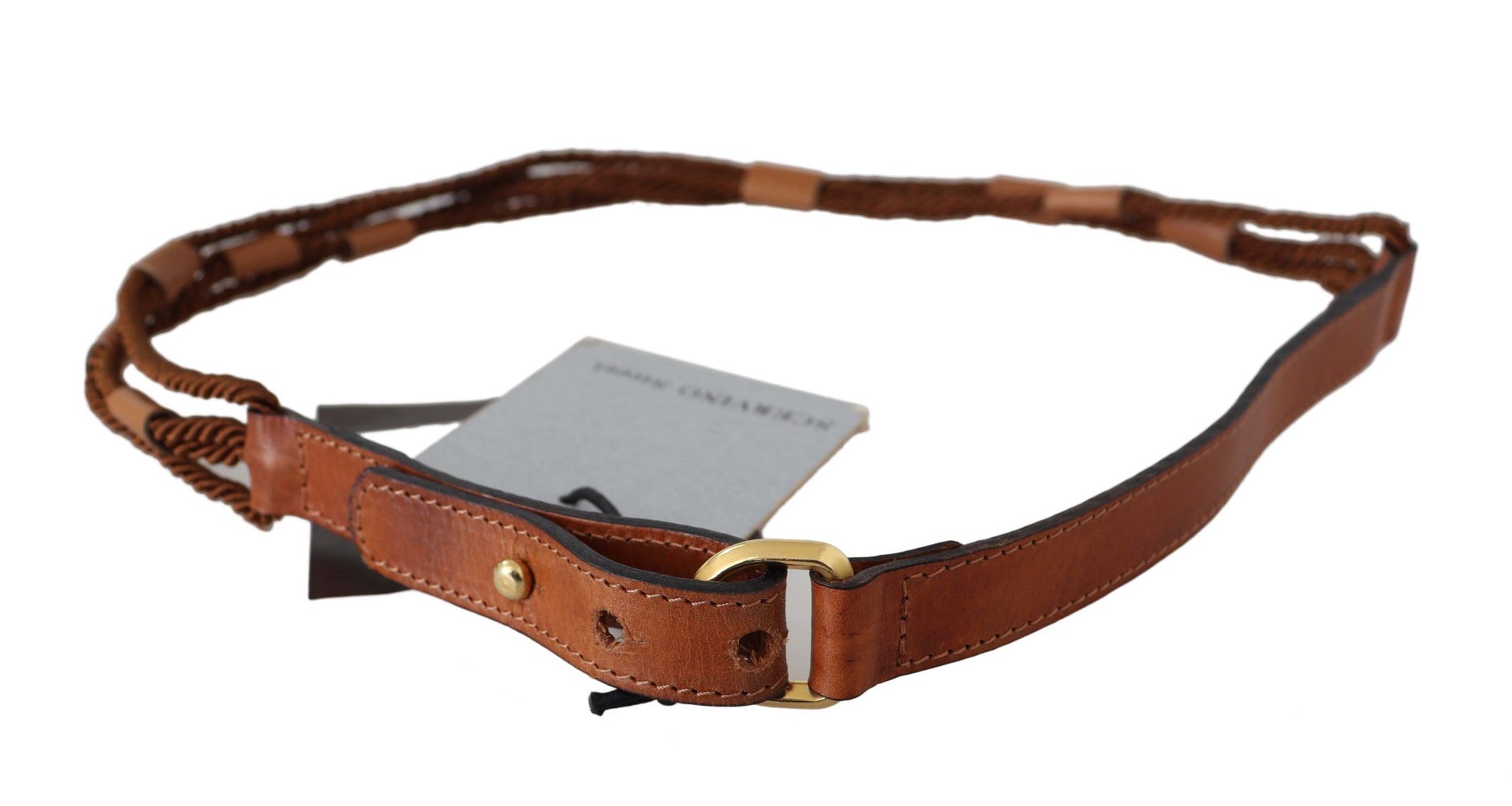 Ceinture Scervino Street en cuir marron tressé avec boucle dorée
