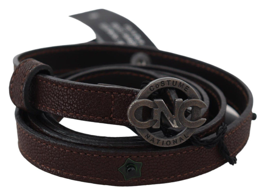 Costume National Ceinture Marron en Cuir Skinny à Boucle Ronde Logo