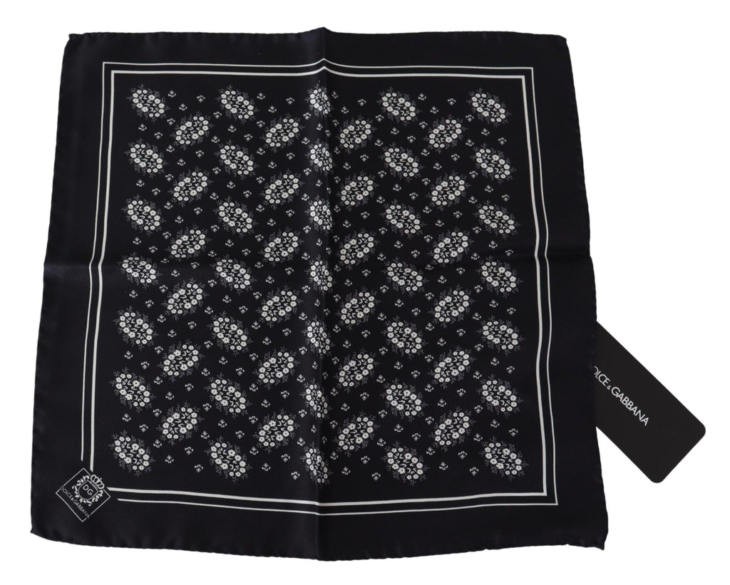 Dolce &amp; Gabbana – Schwarz gemustertes quadratisches Seidentuch