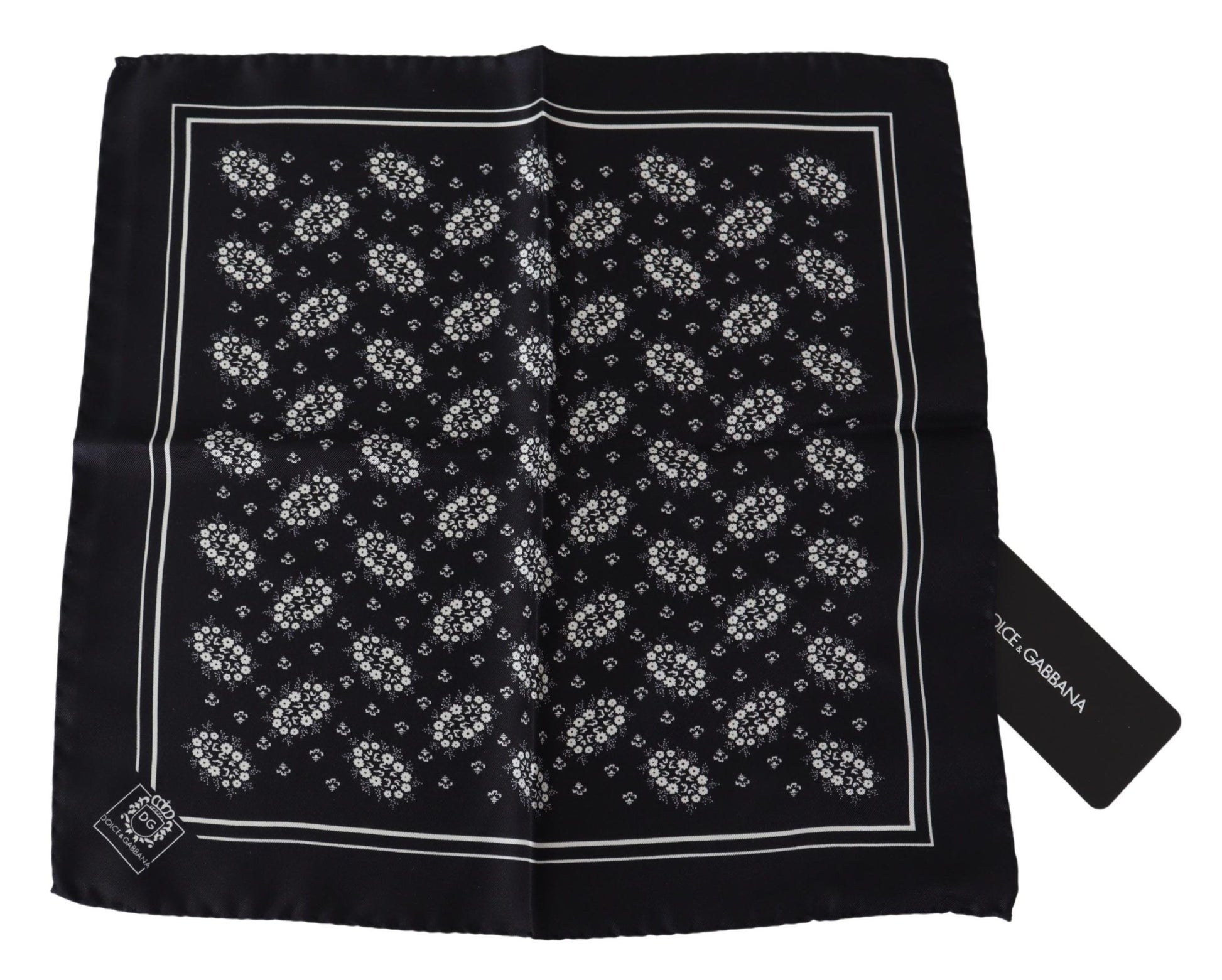 Dolce &amp; Gabbana – Schwarz gemustertes quadratisches Seidentuch
