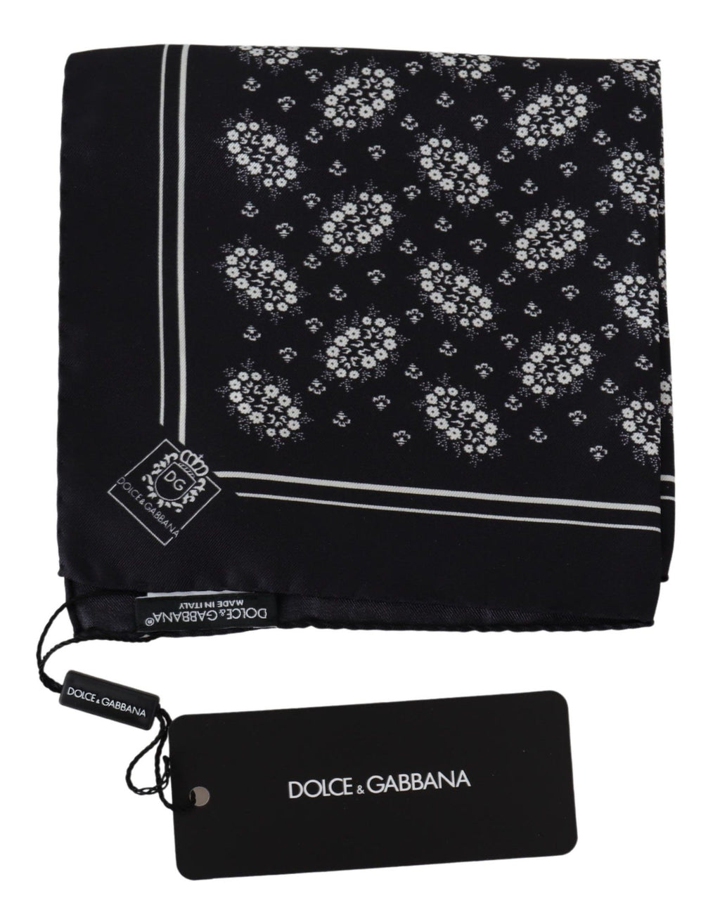 Dolce &amp; Gabbana – Schwarz gemustertes quadratisches Seidentuch