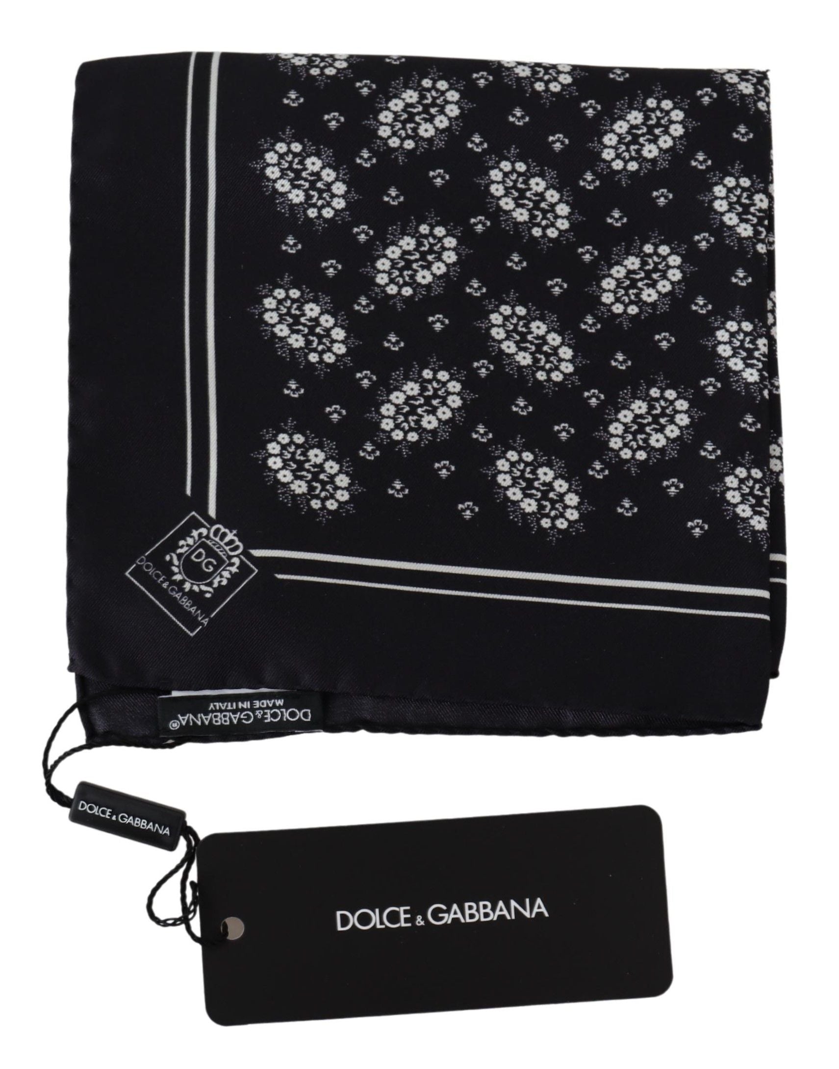 Dolce &amp; Gabbana – Schwarz gemustertes quadratisches Seidentuch