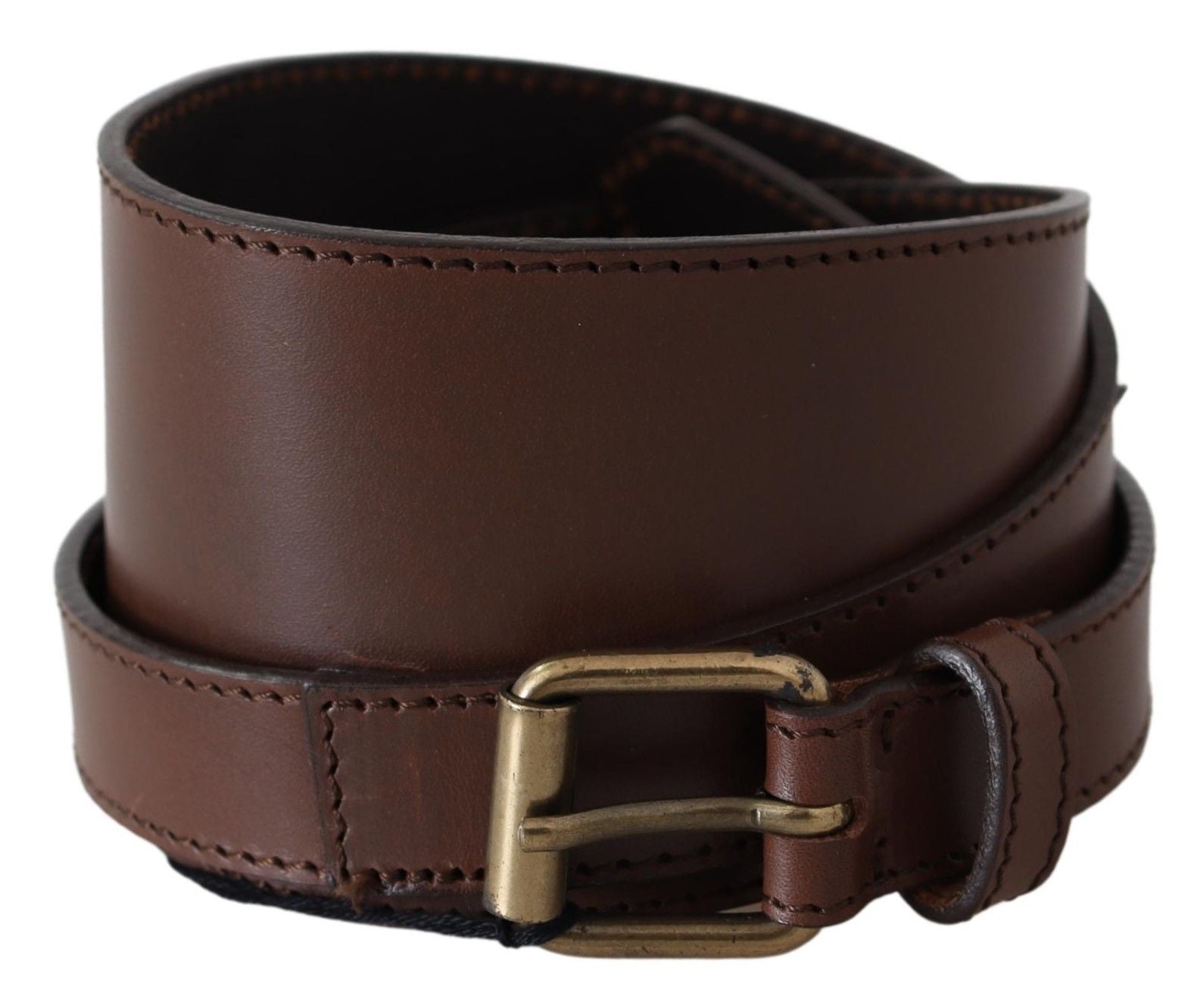 PLEIN SUD Marron Large Cuir Boucle Métal Or Rustique Foncé