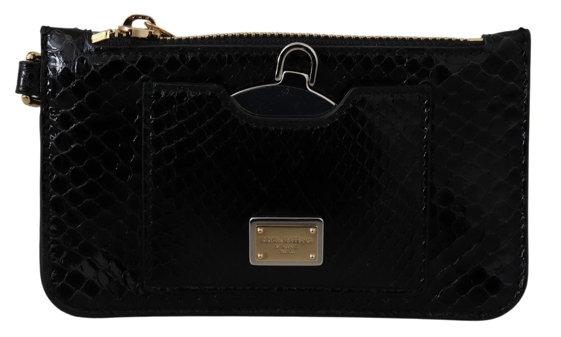Dolce & Gabbana Porte-monnaie en cuir noir Pochette de poignet Miroir Agnese