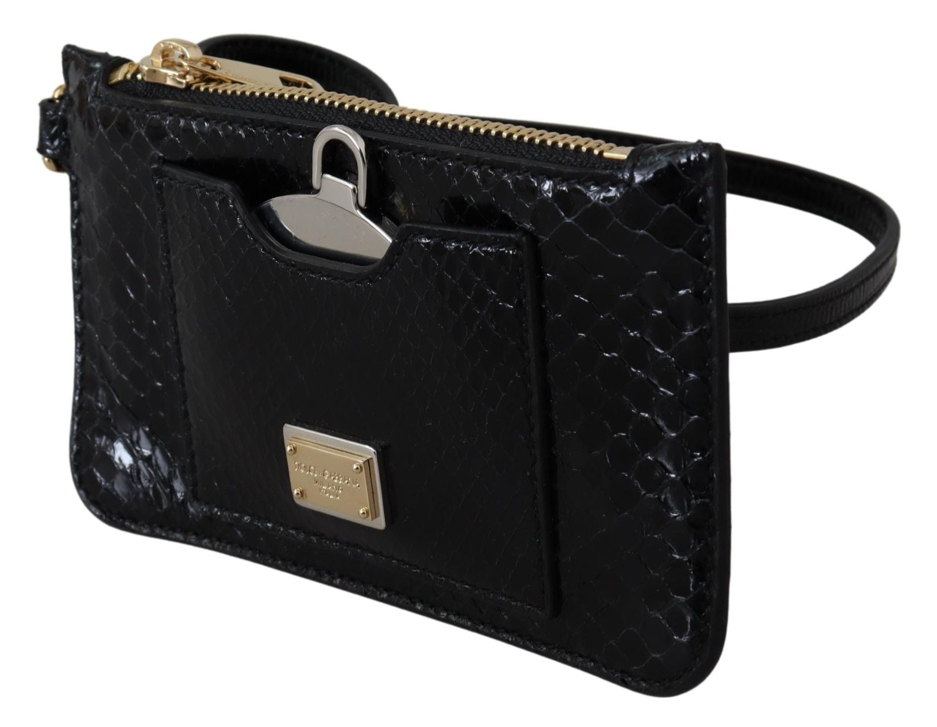 Dolce & Gabbana Porte-monnaie en cuir noir Pochette de poignet Miroir Agnese