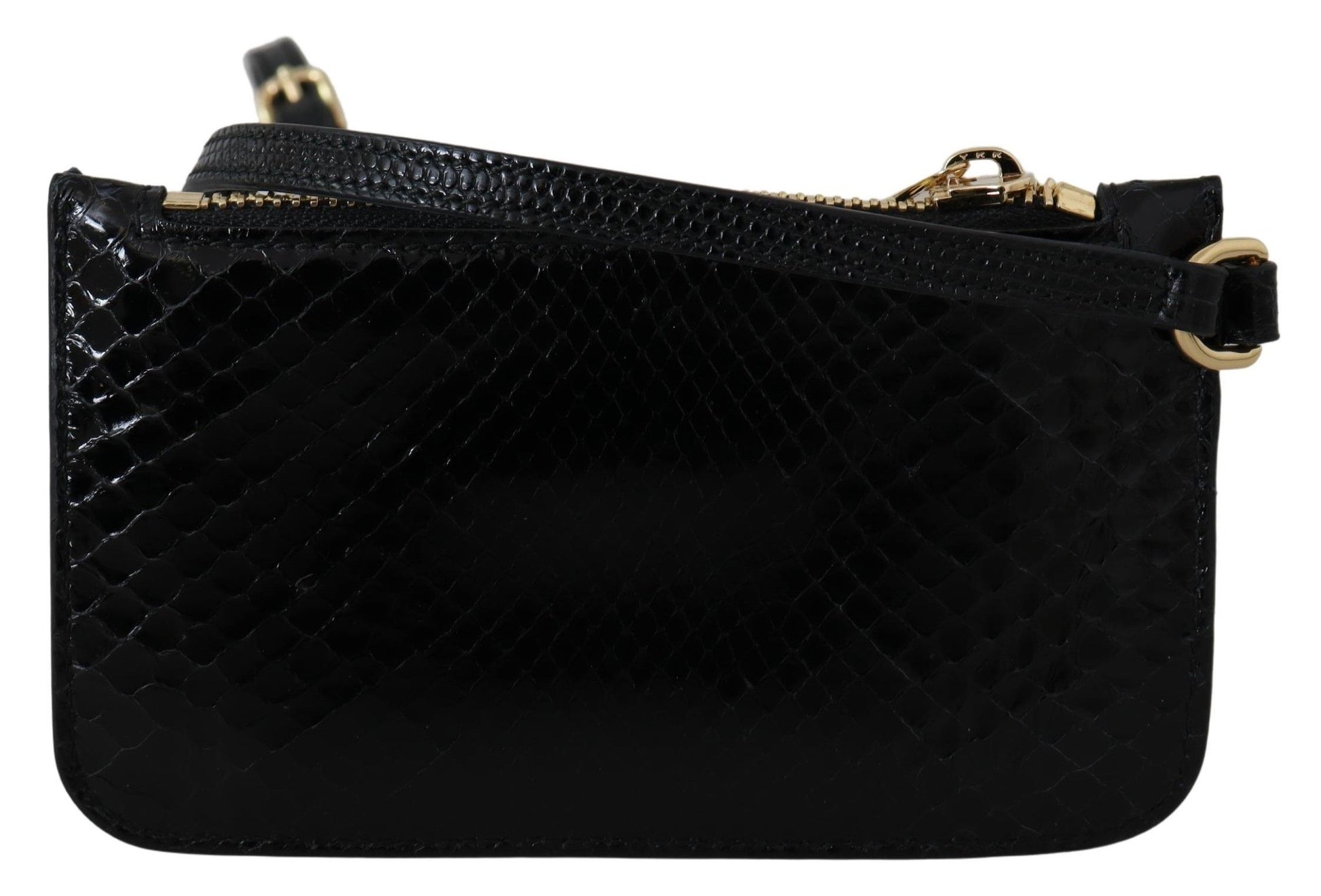 Dolce & Gabbana Porte-monnaie en cuir noir Pochette de poignet Miroir Agnese