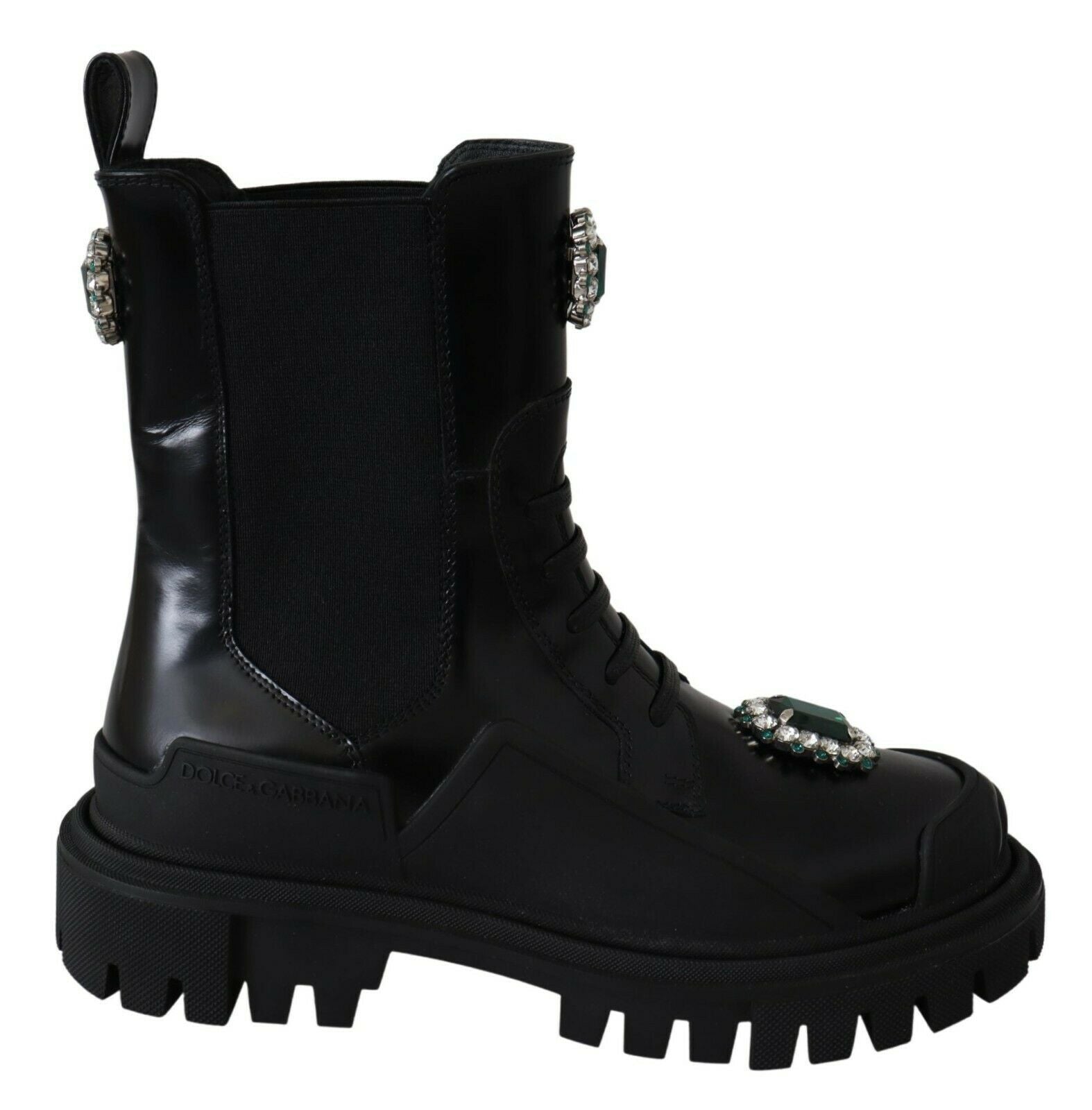 Bottes de combat Dolce & Gabbana en cuir noir à cristaux