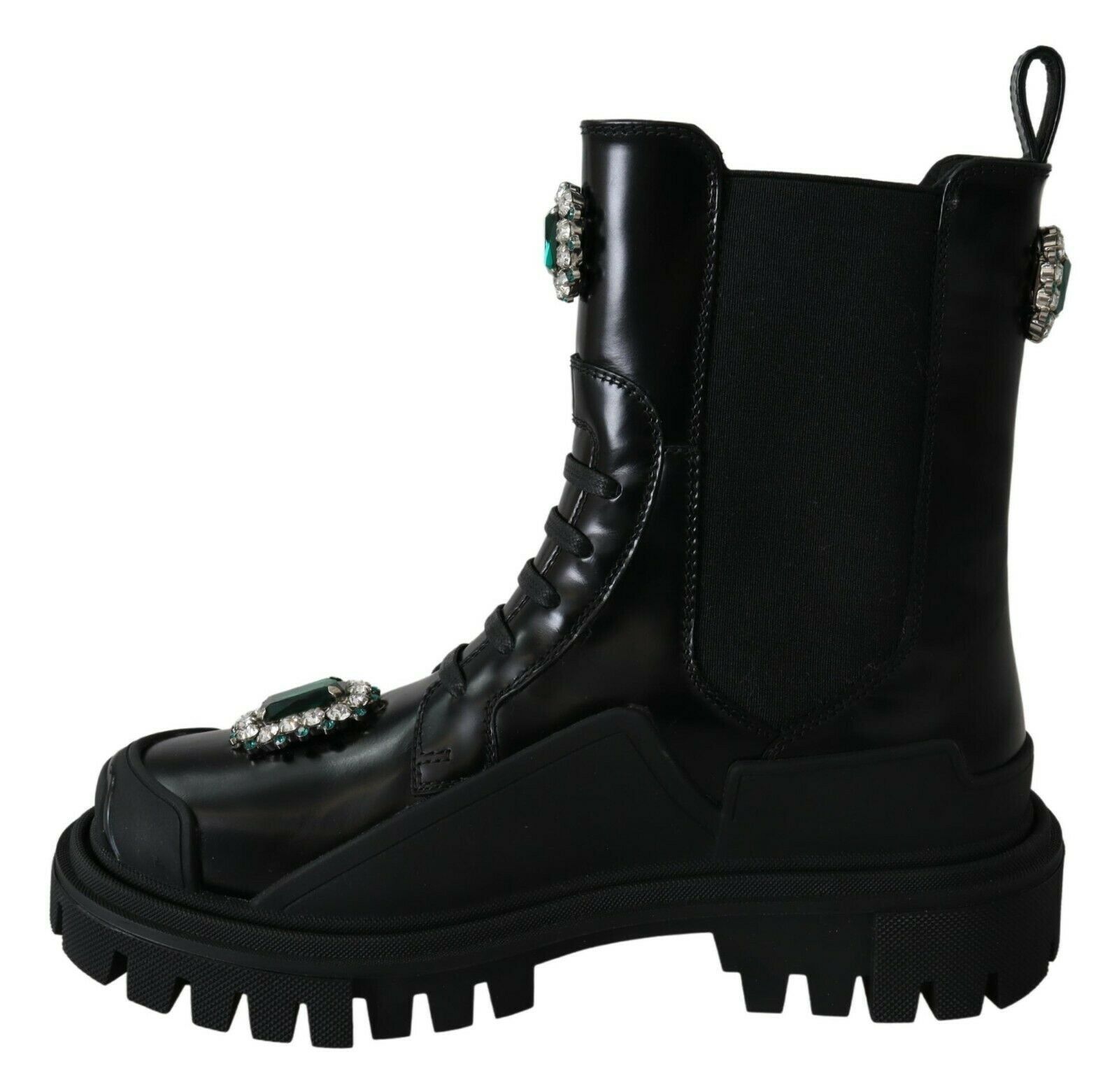 Bottes de combat Dolce & Gabbana en cuir noir à cristaux