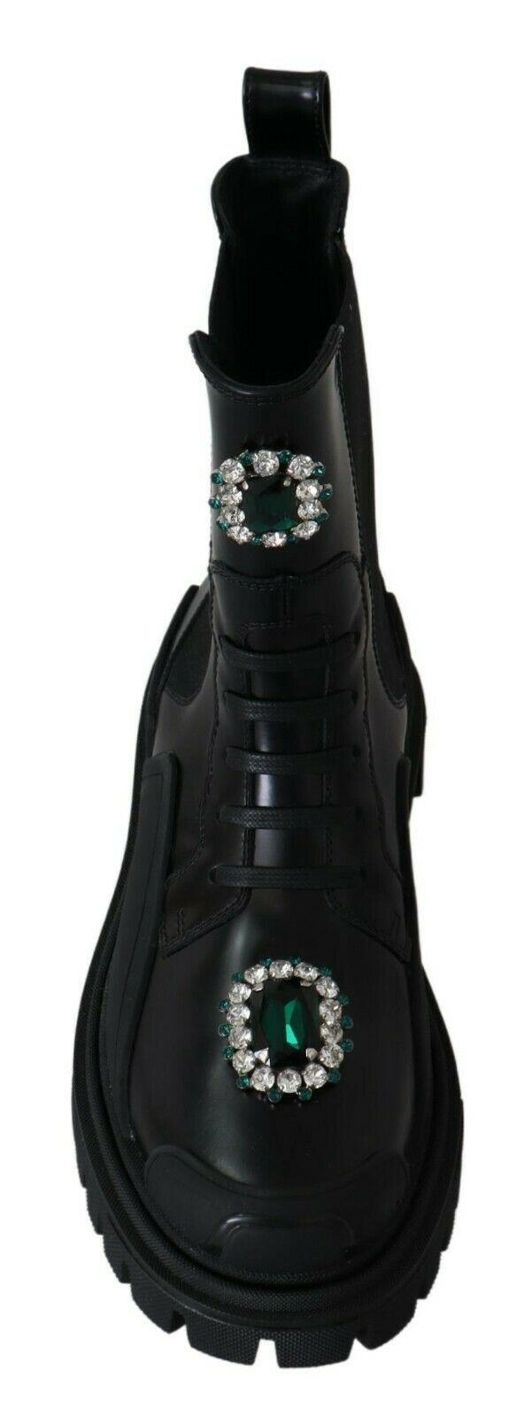 Bottes de combat Dolce & Gabbana en cuir noir à cristaux