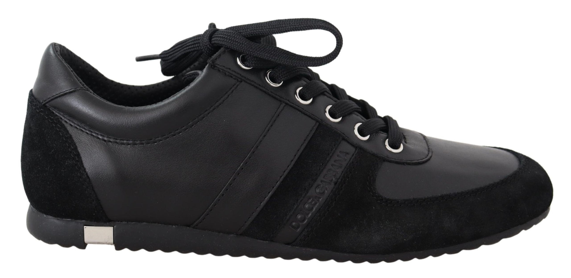 Chaussures Baskets Décontractées en Cuir Noir à Logo Dolce & Gabbana