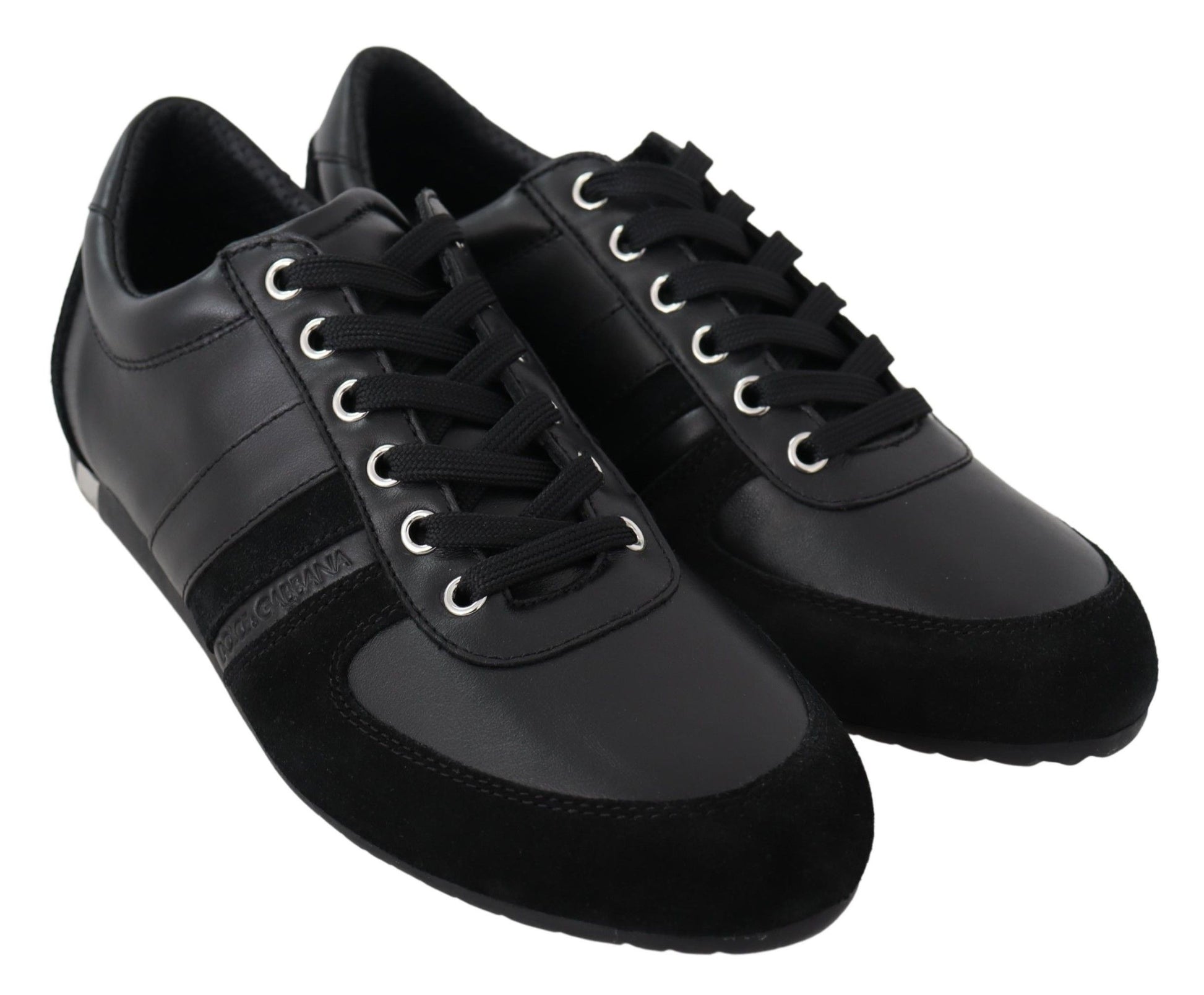 Chaussures Baskets Décontractées en Cuir Noir à Logo Dolce & Gabbana