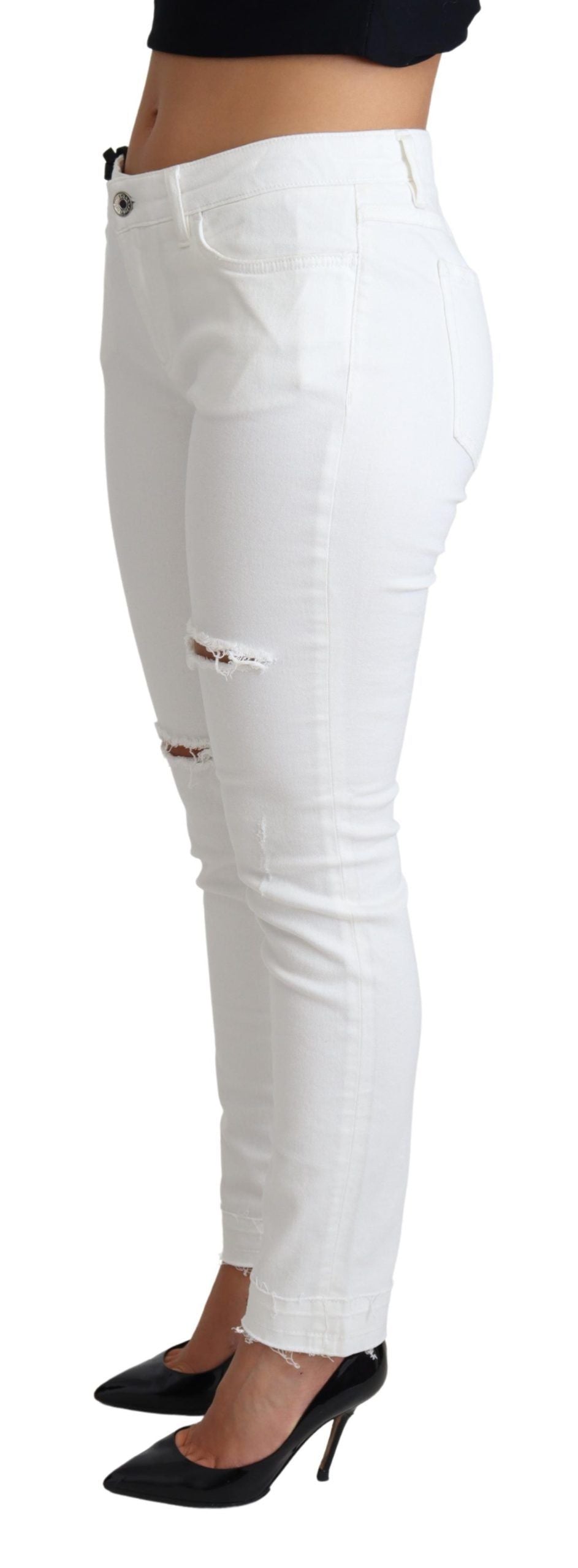 Jean skinny stretch en coton blanc déchiré Dolce & Gabbana