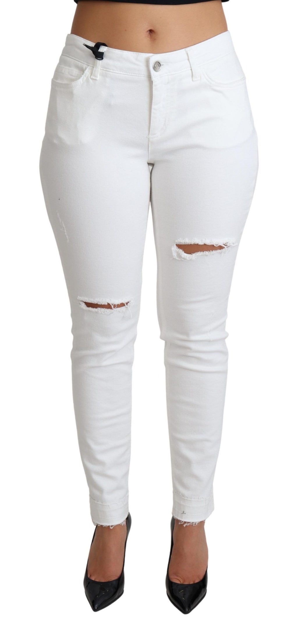Jean skinny stretch en coton blanc déchiré Dolce & Gabbana