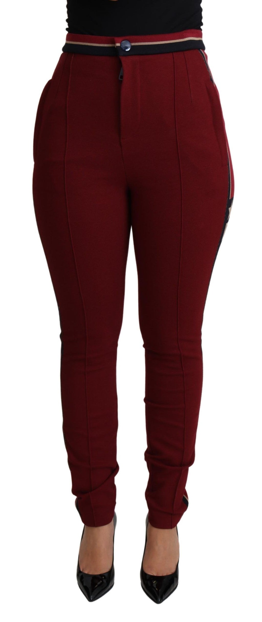 Pantalon skinny en coton rayé rouge DG Star Dolce & Gabbana
